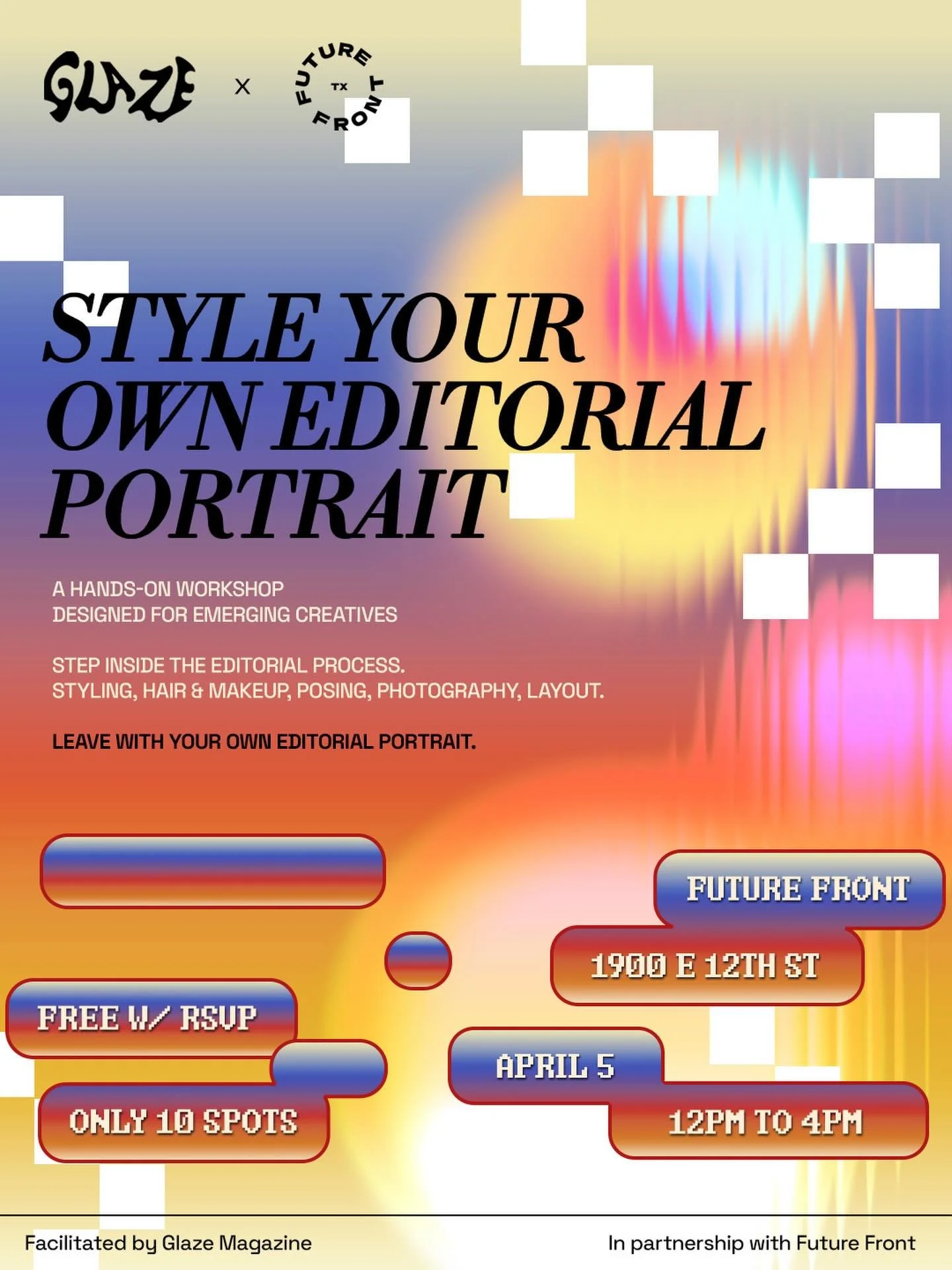 *SOLD OUT* 
Ever wondered how an editorial shoot actually comes together?

We&rsquo;re teaming up with Future Front (@futurefronttexas) for a hands-on workshop where you&rsquo;ll step into the full editorial process. Styling, hair and makeup, posing,