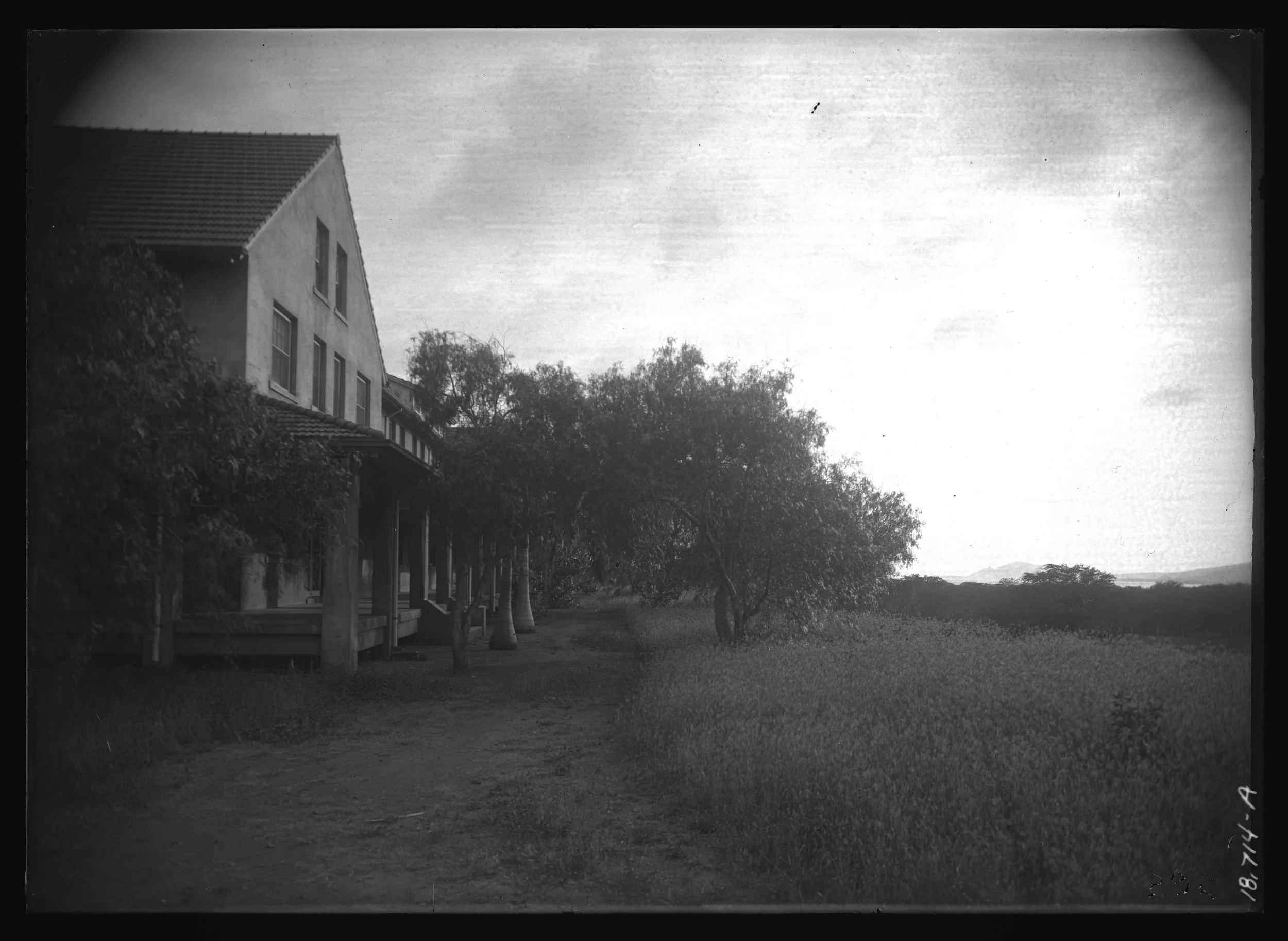 Outside view of the newly relocated Lunalilo Home in black and white