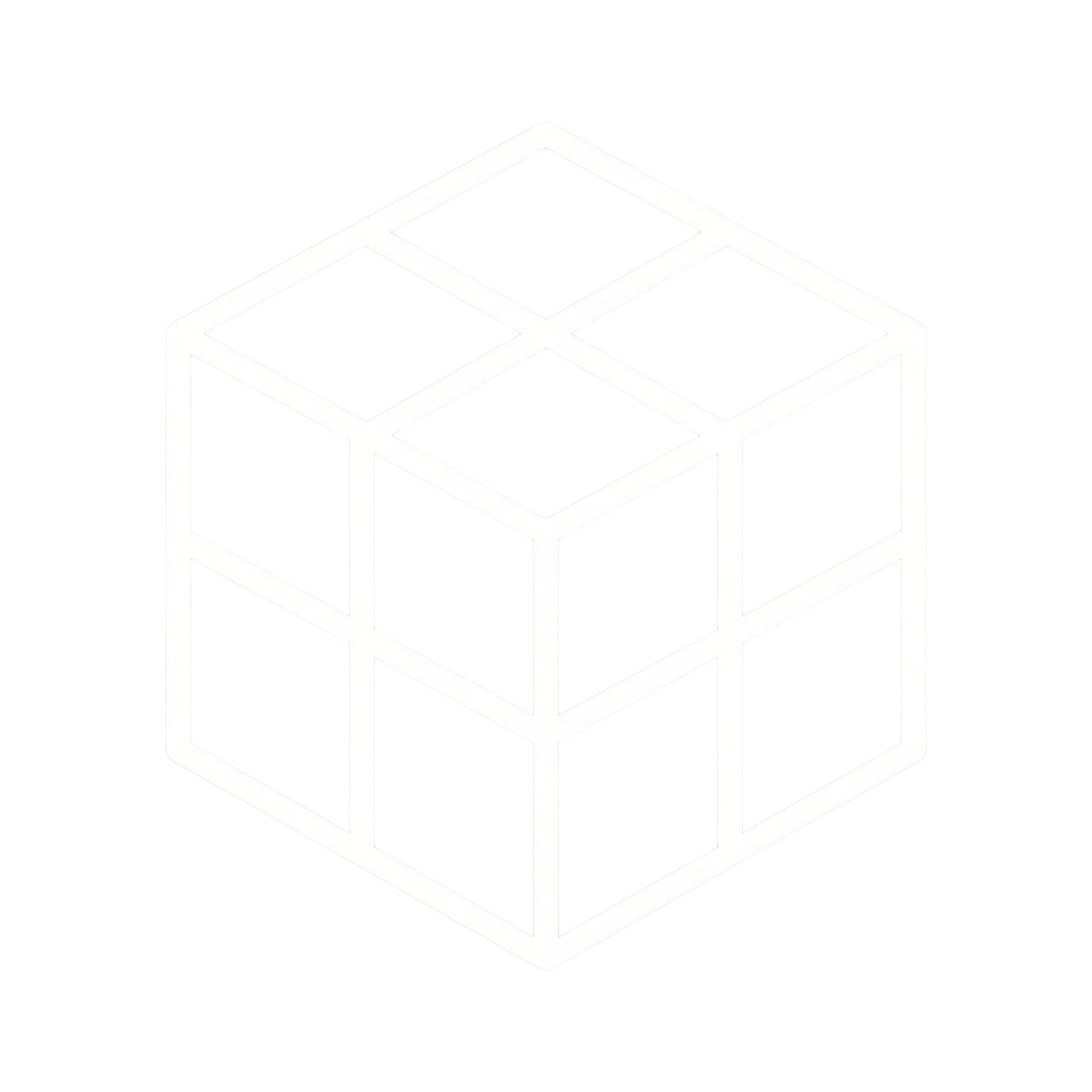 A 3D outline of a Rubik's Cube in white on a black background.