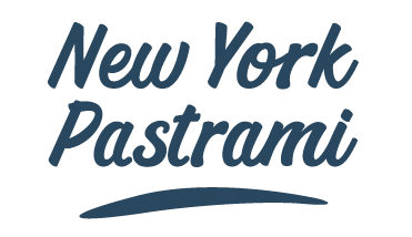 Text logo that reads 'New York Pastrami' in dark blue font with a curved underline.
