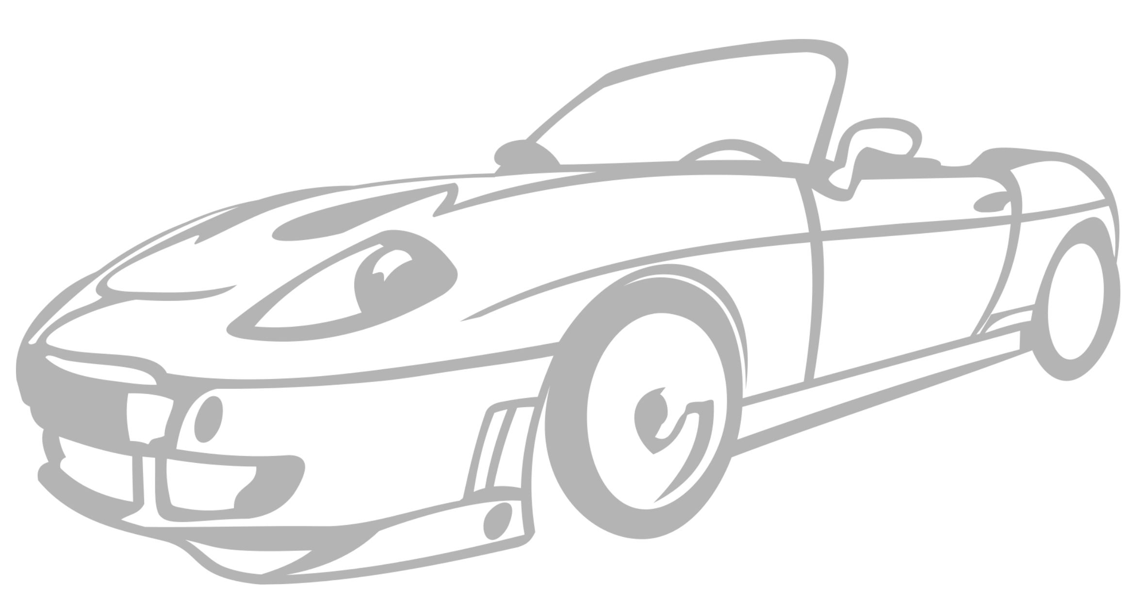 Line drawing of a convertible sports car with the top down