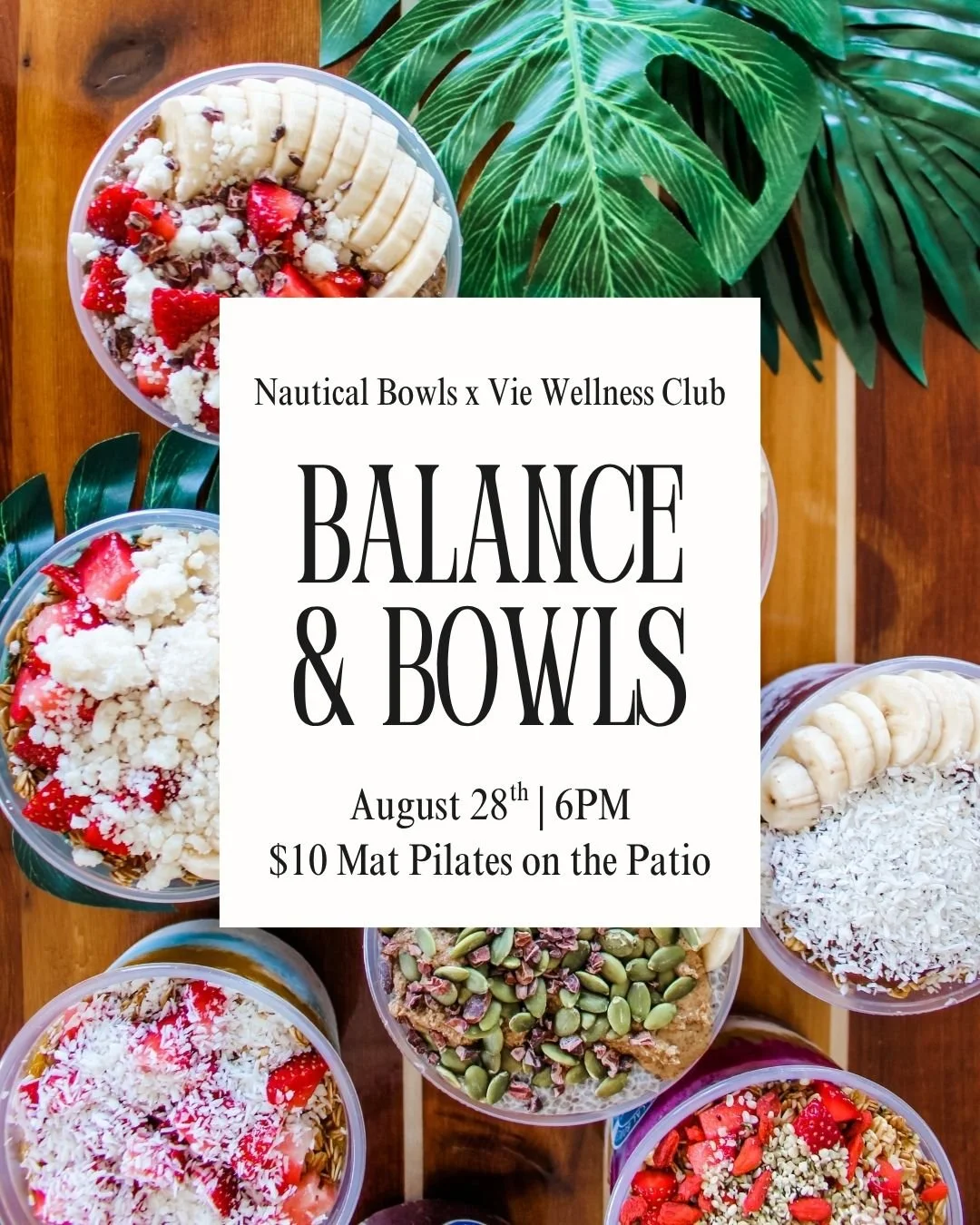 VIE Wellness Club x Nautical Bowls presents&hellip; BALANCE &amp; BOWLS! 🫐🧘🏼&zwj;♀️🥣🌟🥝

@viewellnessclublyh is bringing Mat Pilates to the @nauticalbowlslynchburg  patio for the ultimate summer evening together!

Join us August 28th at 6 PM for