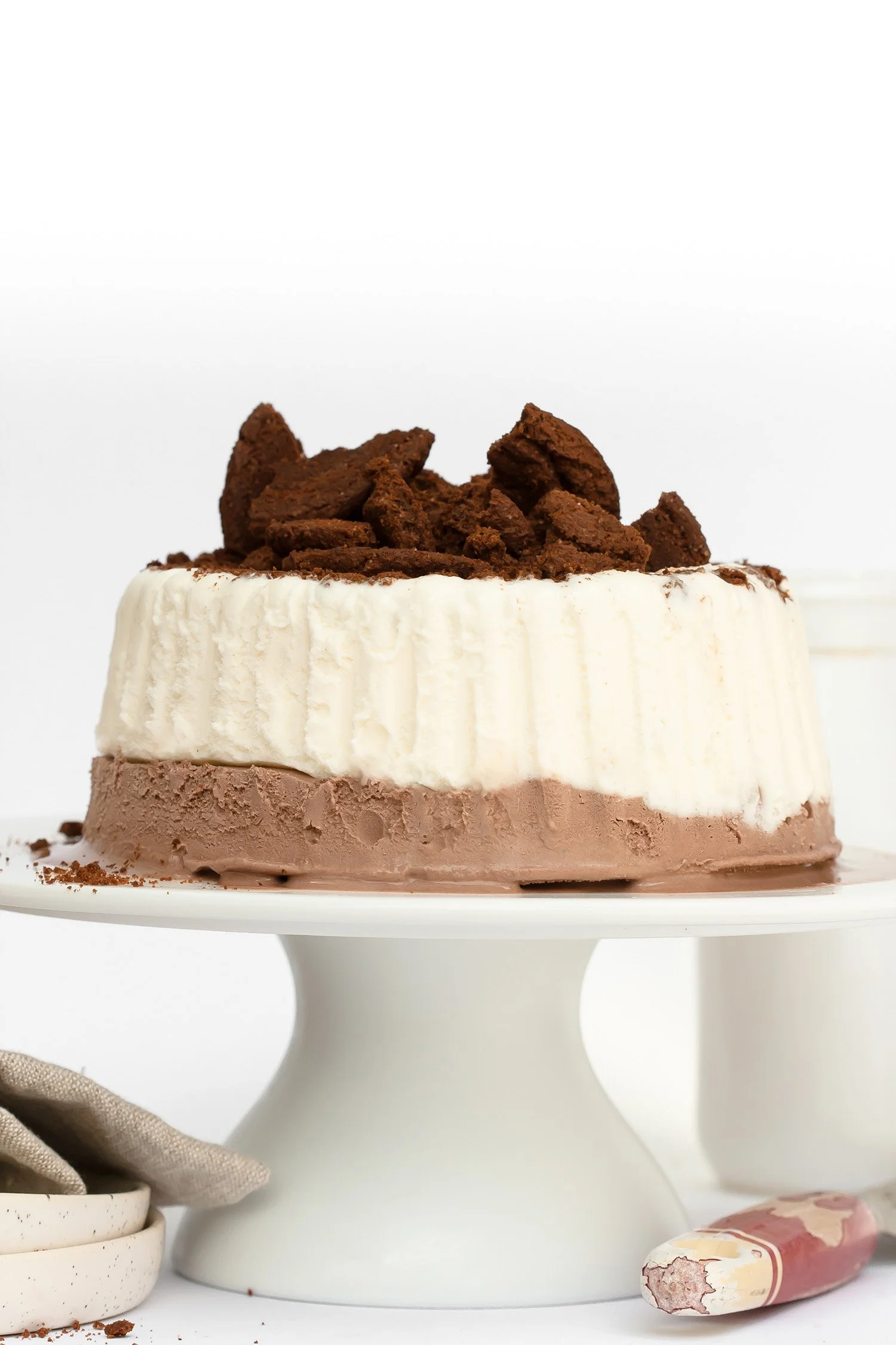 Jock's Chocolate Ripple Cake with Ripple Biscuits and on a white stand