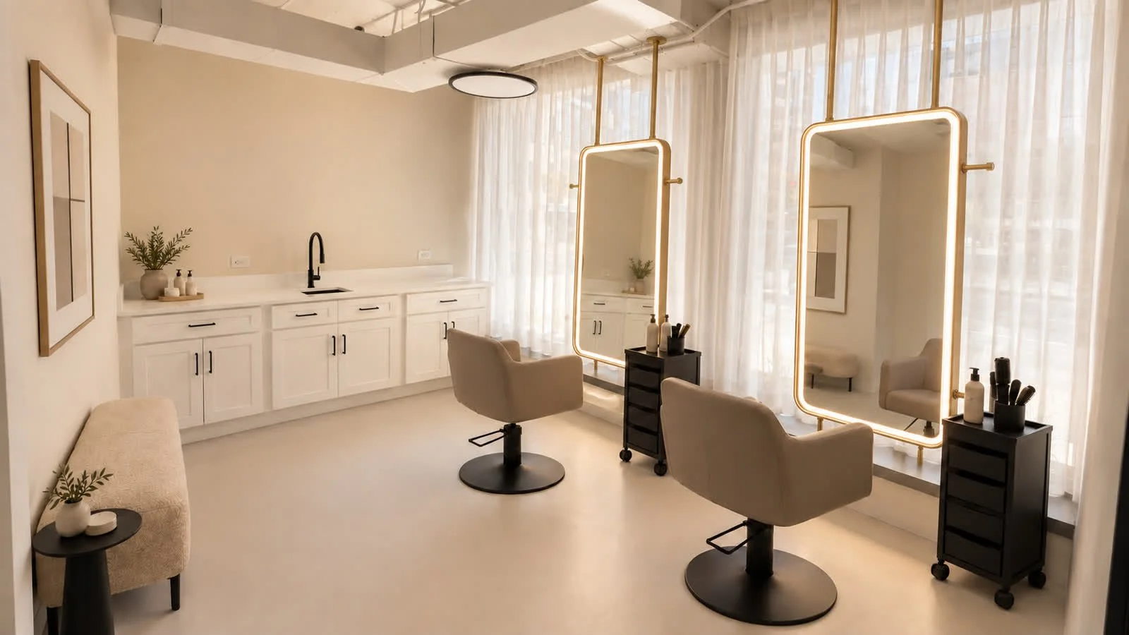 Prestige Suites dual stations with lit mirrors