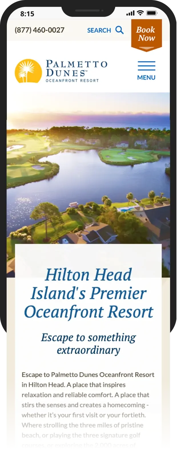 1st mobile homepage screenshot of Palmetto Dunes