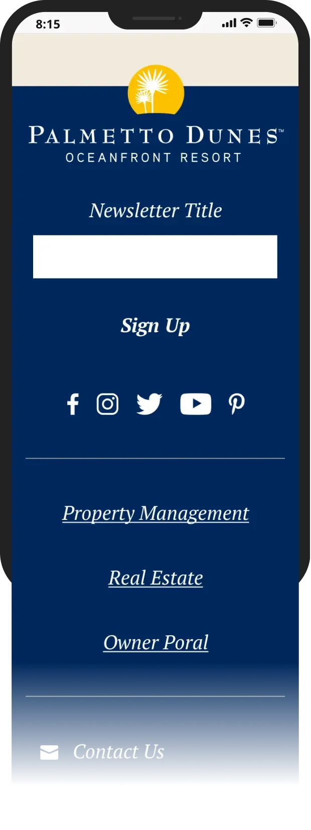 3rd mobile homepage screenshot of Palmetto Dunes