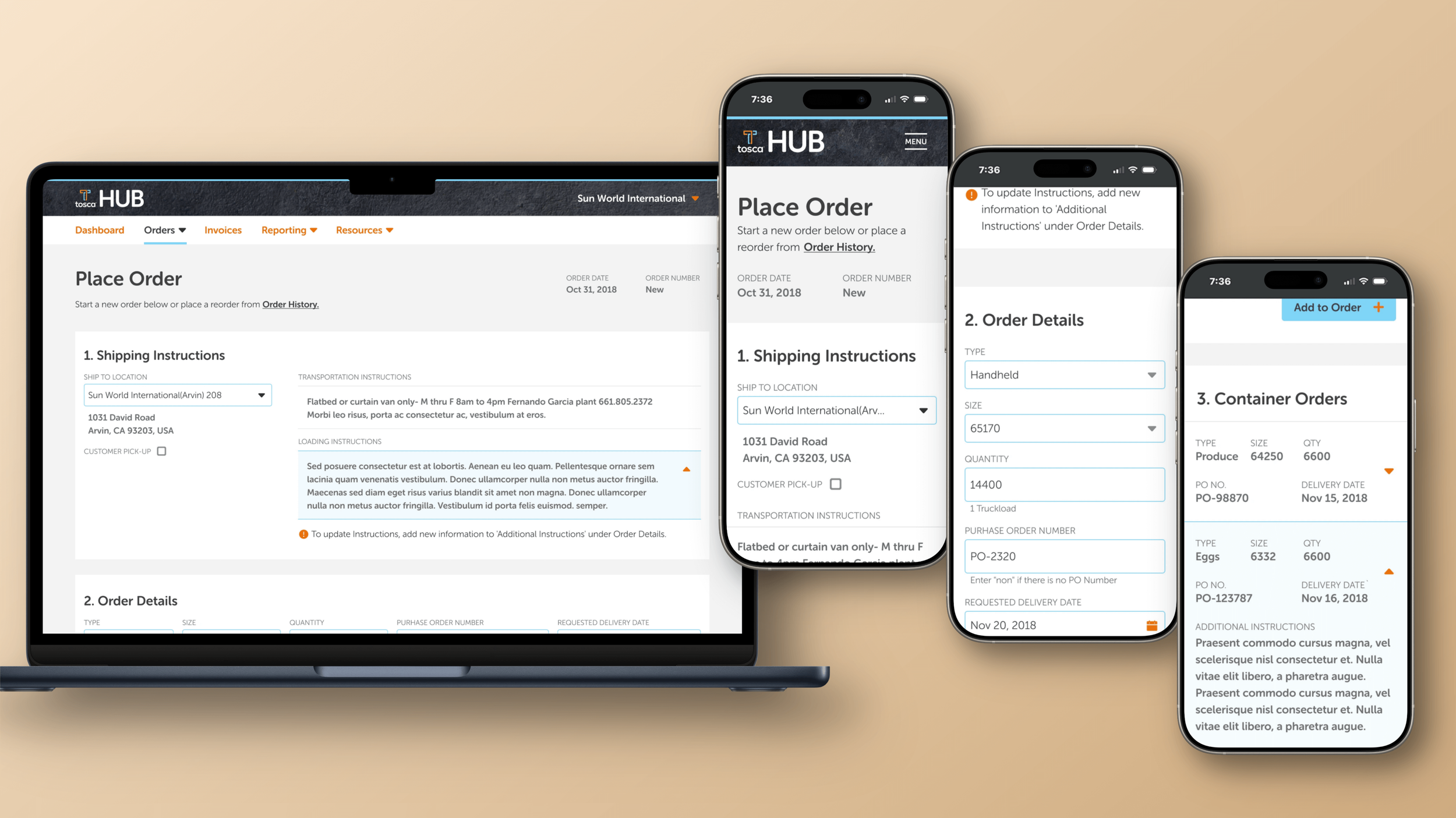 A significant factor to address was finding solutions that simplified the UX while retaining the mass amounts of information. Placing Orders was one long form in desperate need of sectioned organization with intentional visual hierarchy.