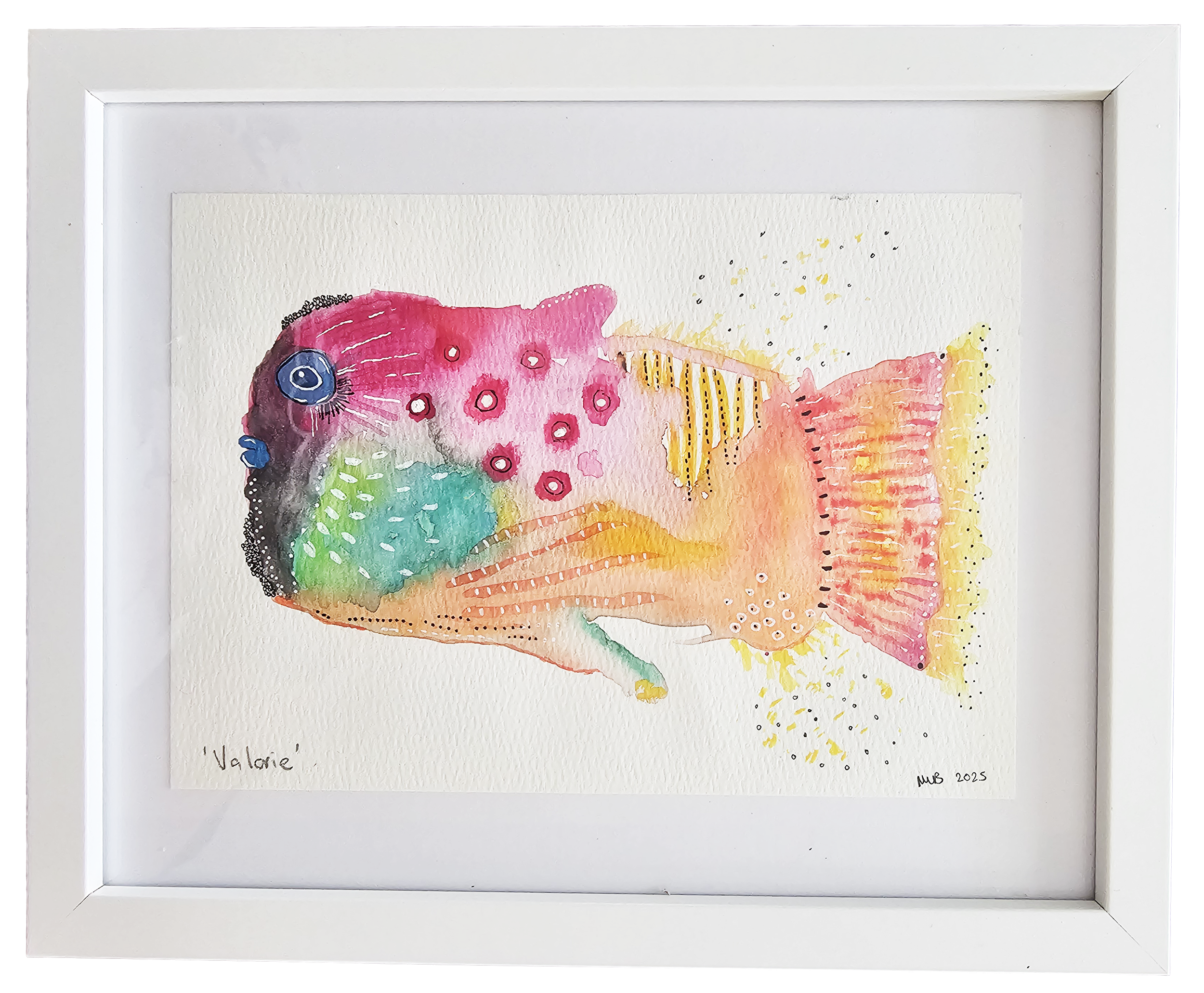 'Valarie' - Watercolour and ink pen on watercolour paper - framed