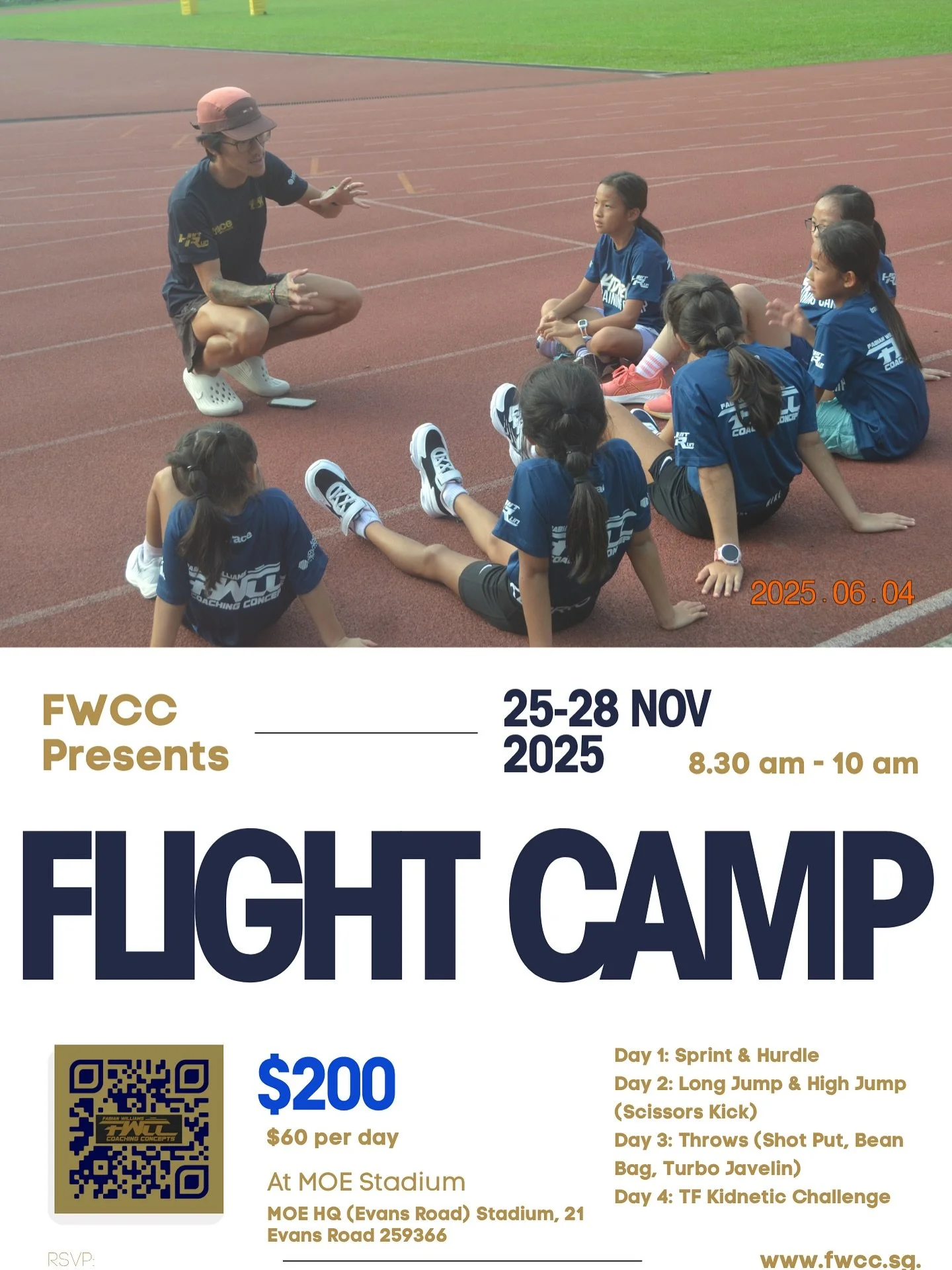 Get ready to take flight! 🚀
Join the FWCC Flight Camp this November for four days of fun, skills, and track &amp; field action! Learn to sprint, hurdle, jump, and throw with our experienced coaches. Perfect for young athletes!

&bull; 📅 Dates: 25-2