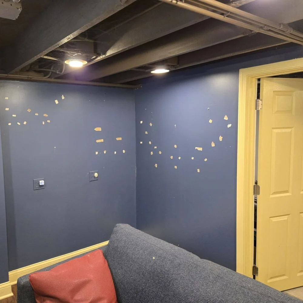 BEFORE: Damaged walls and yellow painted doors in Glen Ellyn