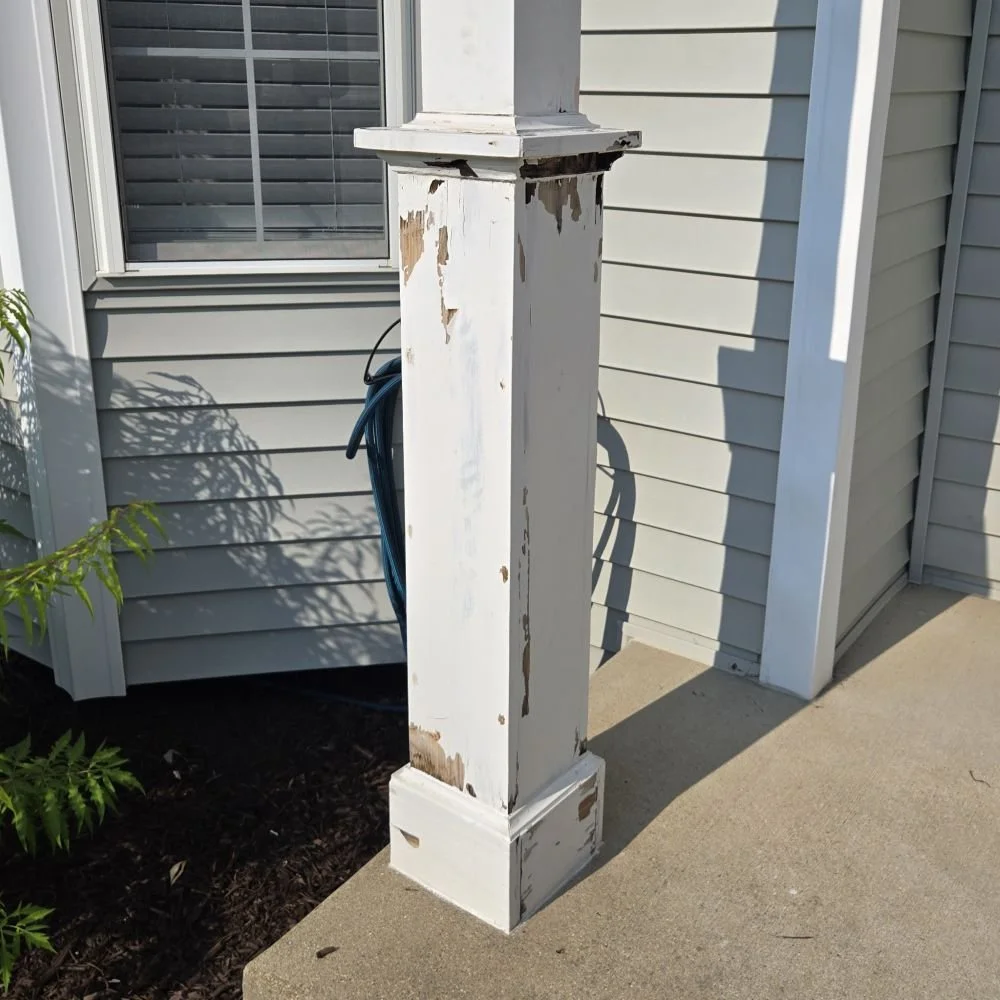 BEFORE: Rotted front porch post in Downers Grove