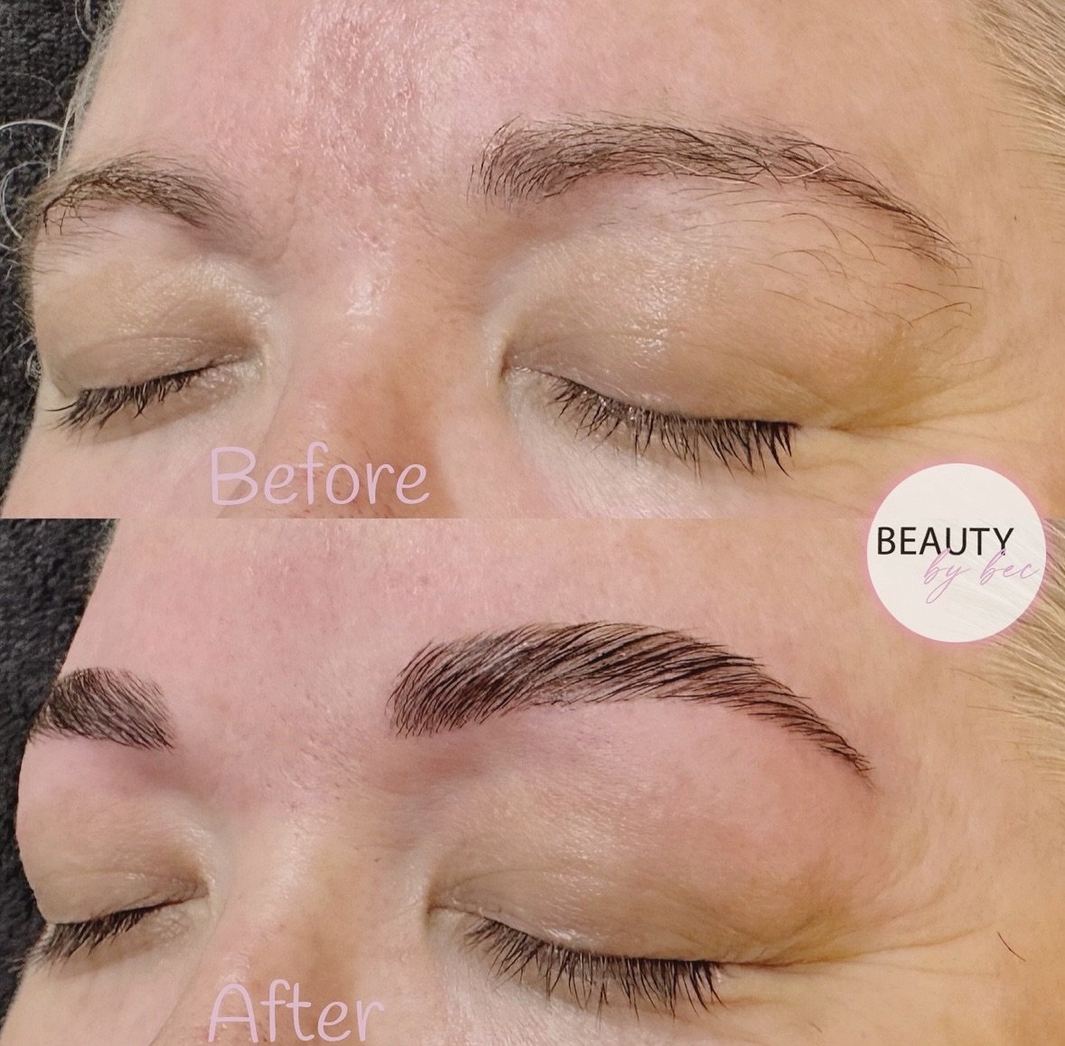 ✨ Brow goals unlocked with Brow Lamination at Beauty by Bec! 💖 Say hello to fuller, perfectly shaped, and tinted brows that frame your face beautifully. This before ➡️ after transformation is everything! 
Book your spot now! 🖤 #BeautyByBec #BrowLam