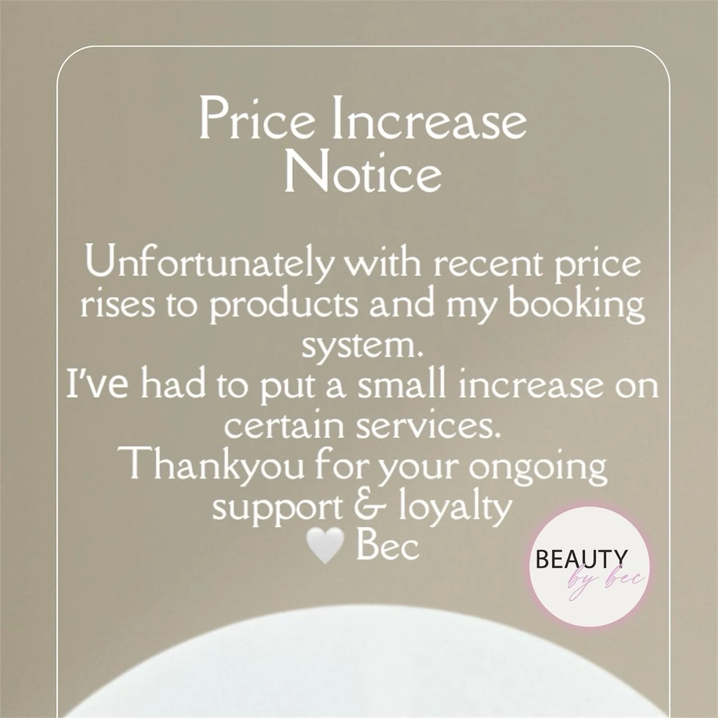 From 1st Oct my prices will be adjusted, but this won&rsquo;t affect those that are already booked at current prices. 
So if your wanting to book in before the increase be quick 🏃🏼&zwj;♀️&zwj;➡️ #booknow #beautybybec #localbeautysalon #homesalon