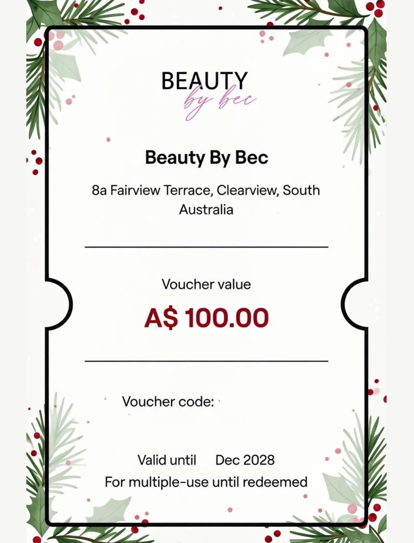 🎄✨ CHRISTMAS EVE GIFT IDEA! ✨🎄
Looking for the PERFECT last-minute gift that keeps on giving? 🎁
TODAY ONLY: 10% OFF ALL VOUCHERS!
A $100 voucher for just $90 &ndash; redeemable on ANY service (SQT Bio Micro-Needling, Eco Tan products, Waxing, Faci