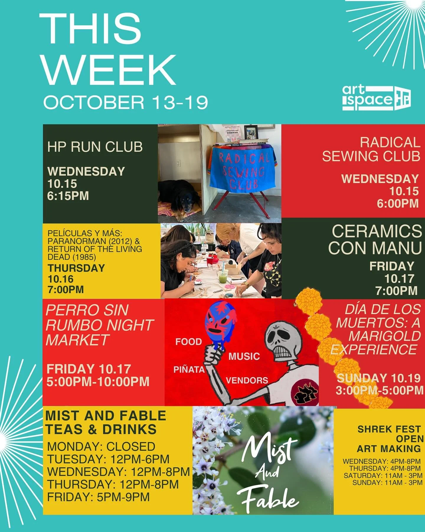 This week we are welcoming a new drink residency y mucho m&aacute;s&hellip; 

Starting Tuesday, come have tea with @mistandfable 

Wednesdays are for @radicalsewingclub &amp; @huntingtonparkrunclub 

Thursday @peliculasymas_ 

Friday come carve &amp;