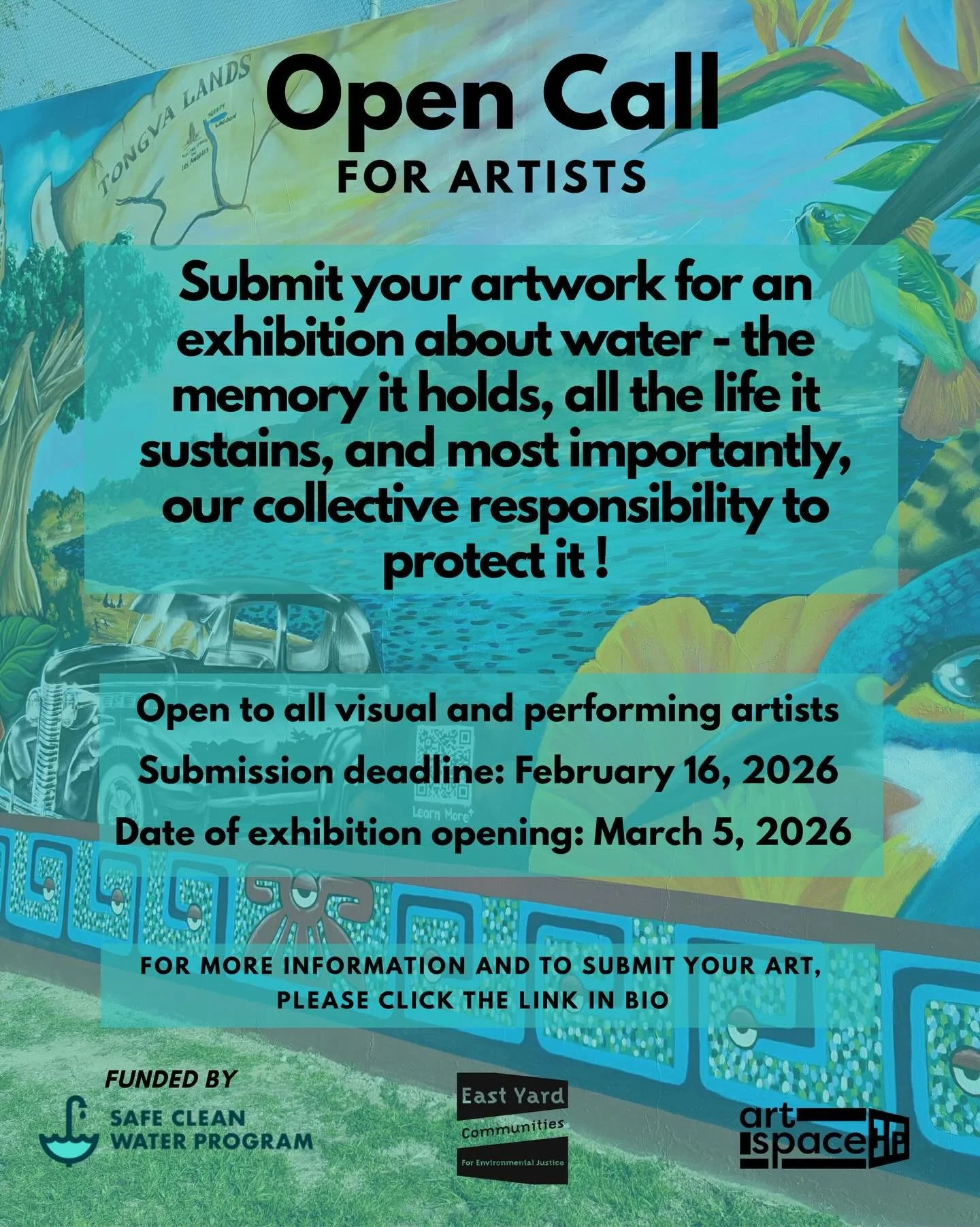 Calling all artists 📣📣📣

We invite you and artists of all backgrounds, identities, career stages and ages to submit artwork of all mediums for an exhibit highlighting water 🌊💧the memory it holds, all the life it sustains, and most importantly, o