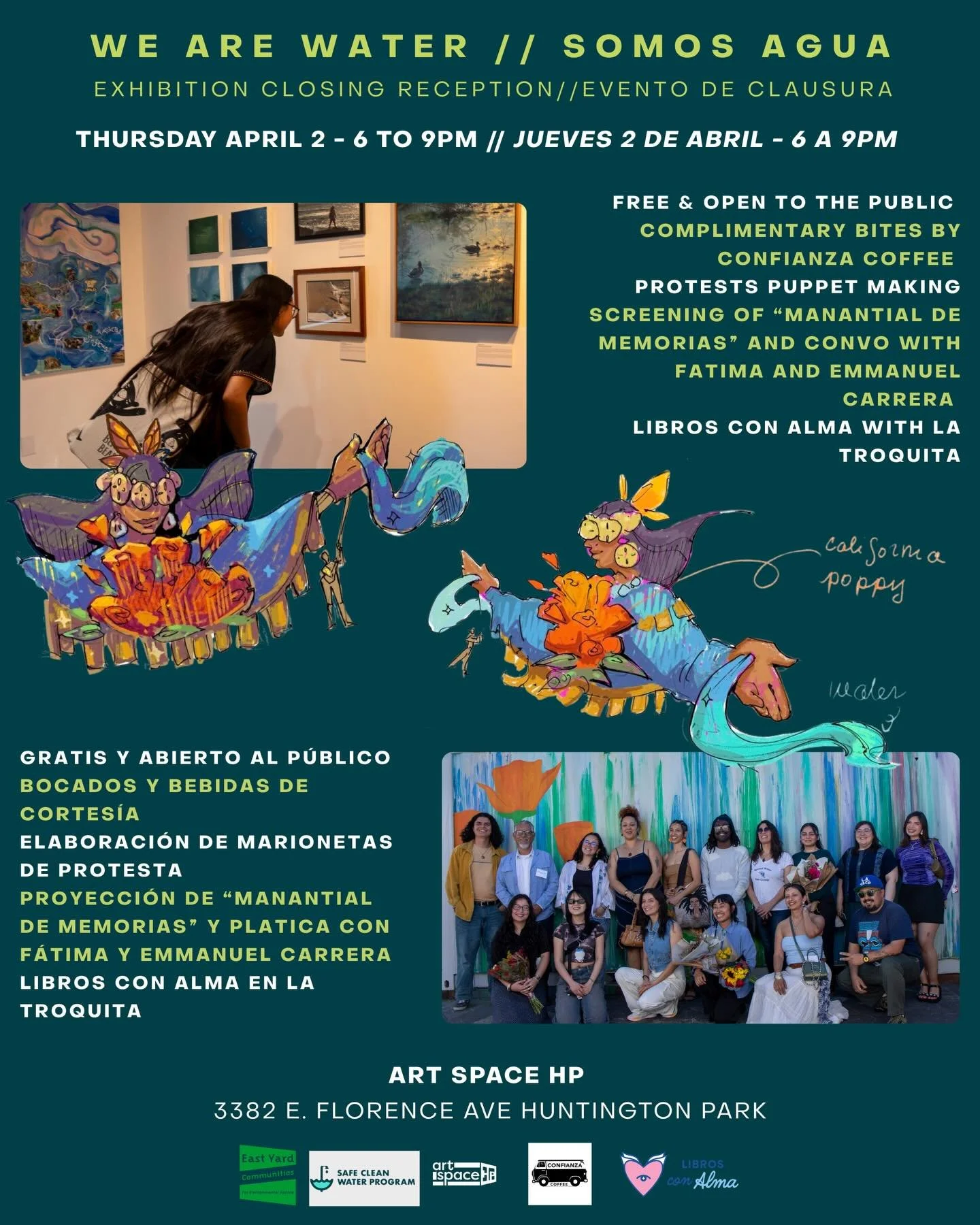 We invite you to the closing reception of WE ARE WATER//SOMOS AGUA tomorrow, April 2nd from 6-9pm 

Los invitamos al evento de clausura de la exhibici&oacute;n WE ARE WATER//SOMOS AGUA ma&ntilde;ana 2 de abril de 6 a 9pm

🍜Drinks &amp; Bites//Bocado