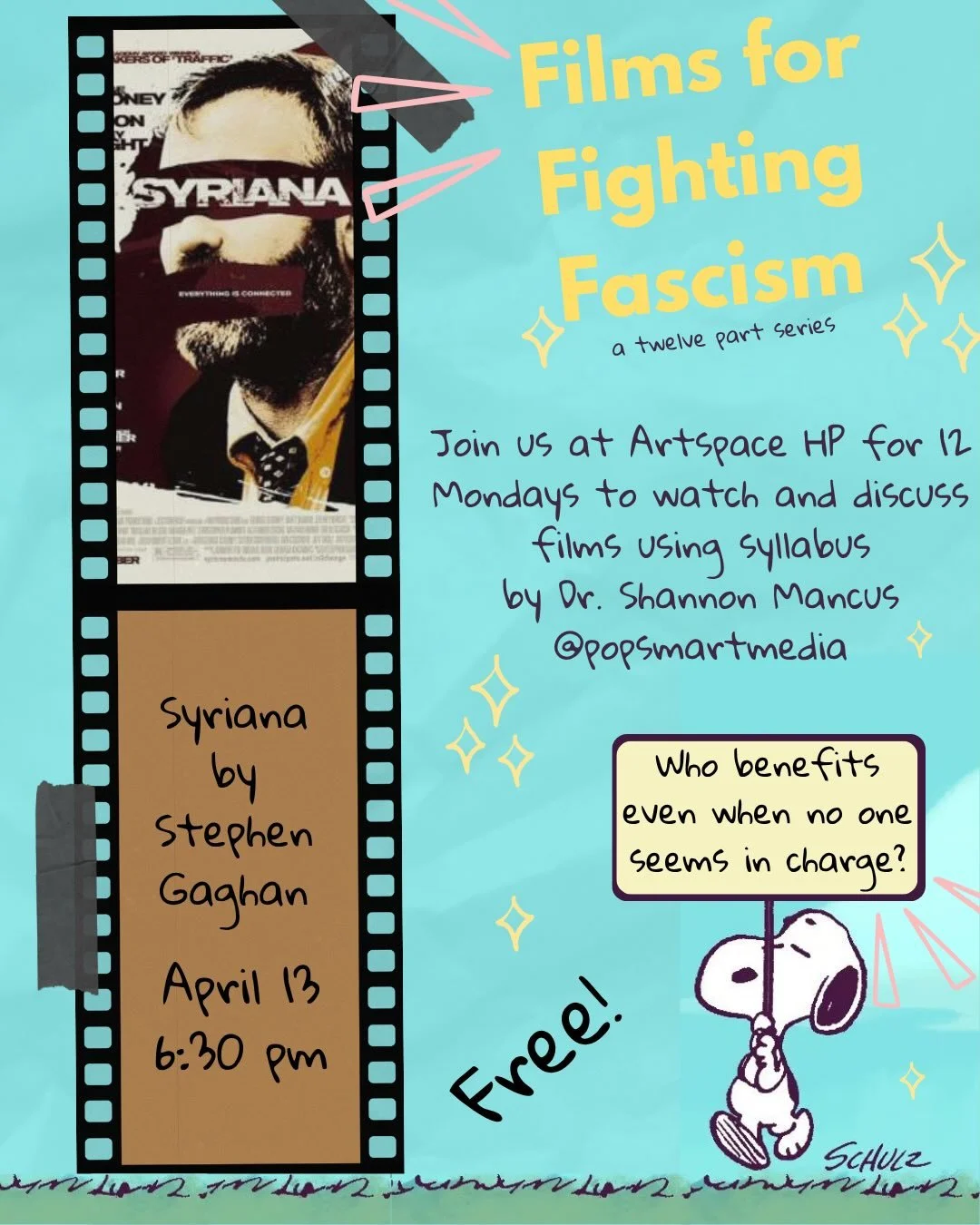 Here are the April films in the Films for Fighting Fascism series by @popsmartmedia 

 Les by @adelcidlugo &amp; Tasha with discussions after the film! 

⏰ 6pm 
Free &amp; Open to the Public