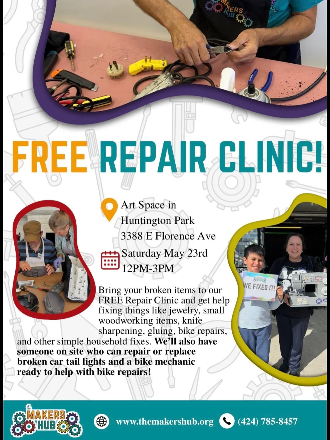 Makers Hub is coming to Art Space HP on May 23rd! Bring all things that need repairing &amp; fixing! Let&rsquo;s repair the things we love!  12-3pm 📍Art Space HP 

Makers Hub llega an Art Space HP el 23 de Mayo! El objetivo de este evento es promoci