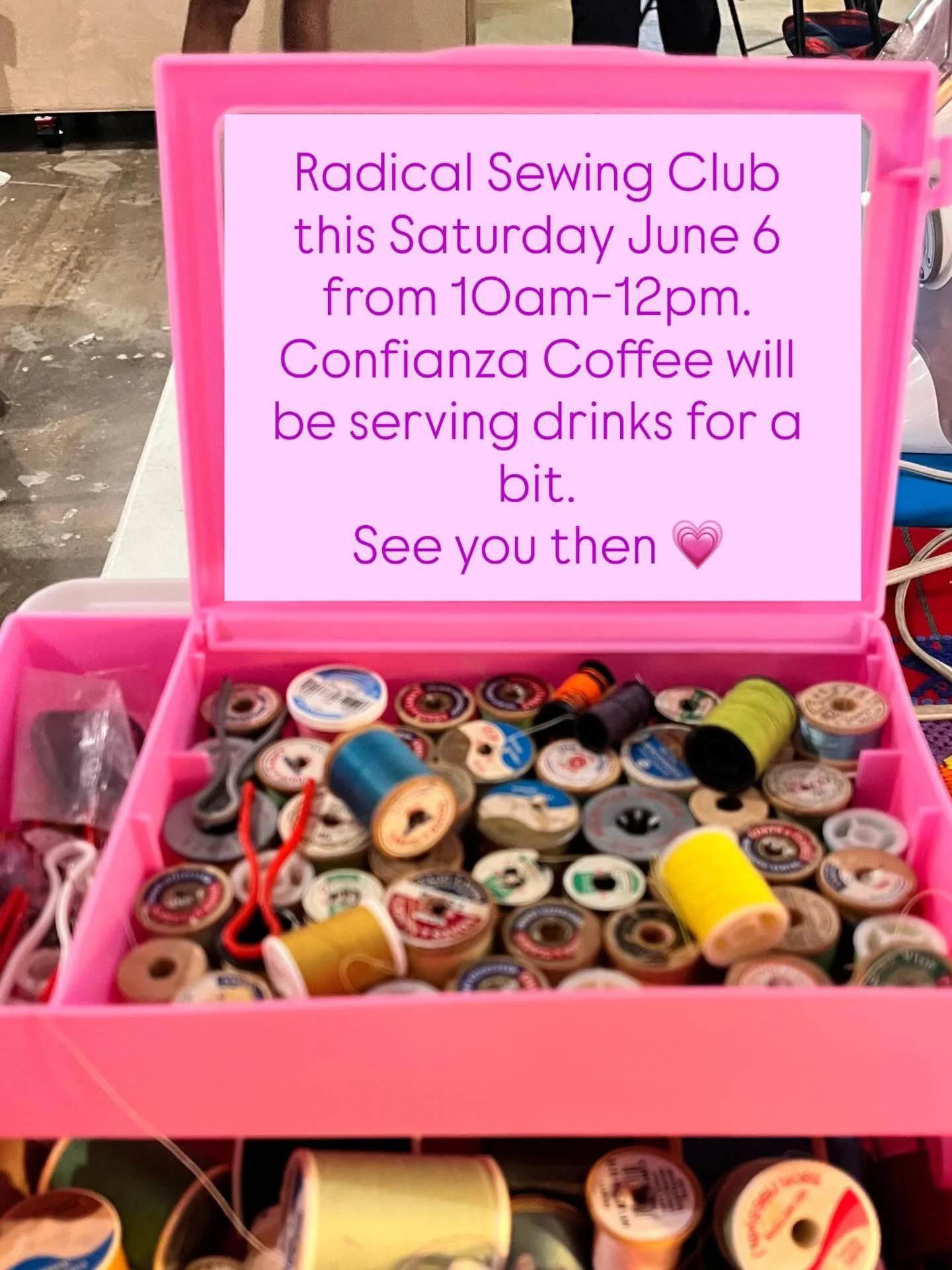 See you on Saturday for @radicalsewingclub 💗 we love hosting! 

Come gather and bring clothes that need a little love. Learn to repair so you don&rsquo;t throw away! 

We 💗 you @radicalsewingclub