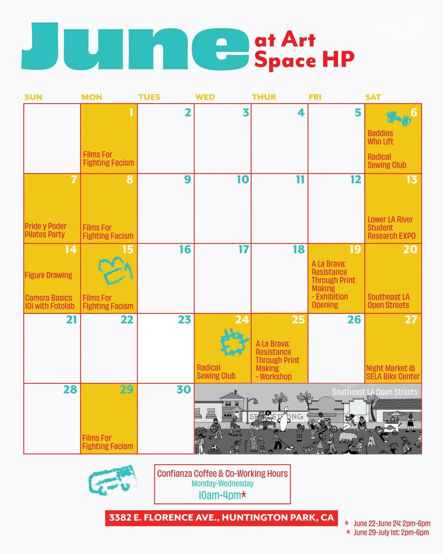 June at Art Space HP! 

We loved working out with @killahpisces &amp; @lapilateschica this past week! Thank you for creating a safe and welcoming space to work out 💪🏾

@confianzacoffee hours will change starting June 22 to accommodate our soy artis