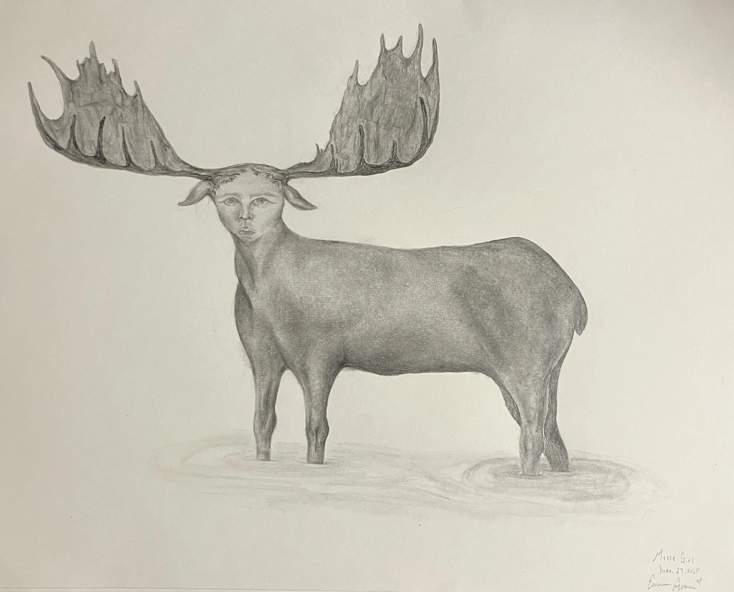'moose girl' graphite drawing SOLD