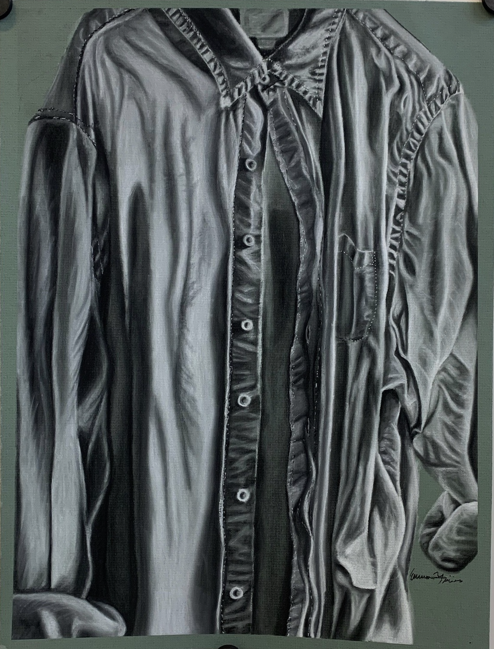 charcoal on toned green paper