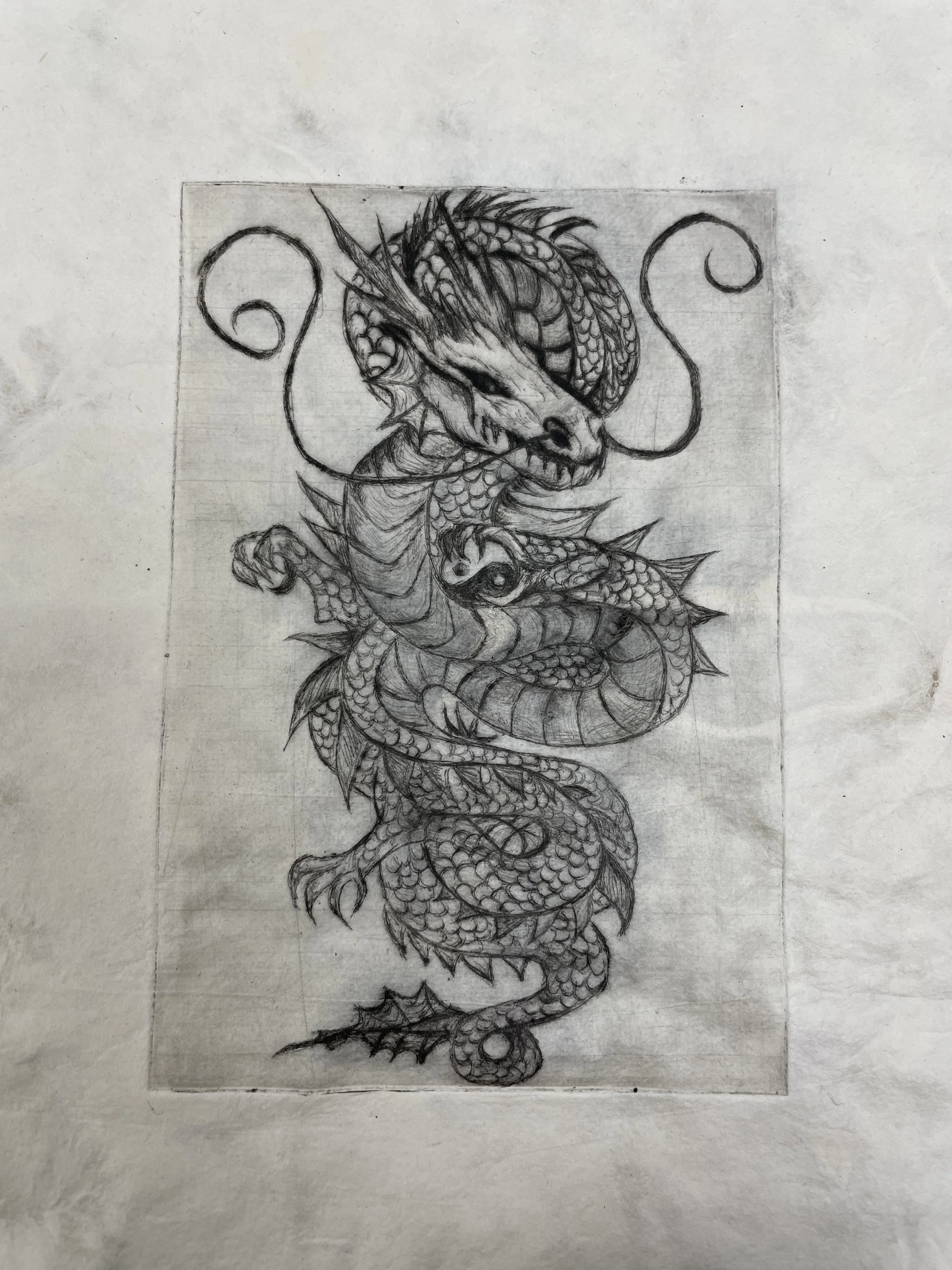 copper plate etching print, black ink