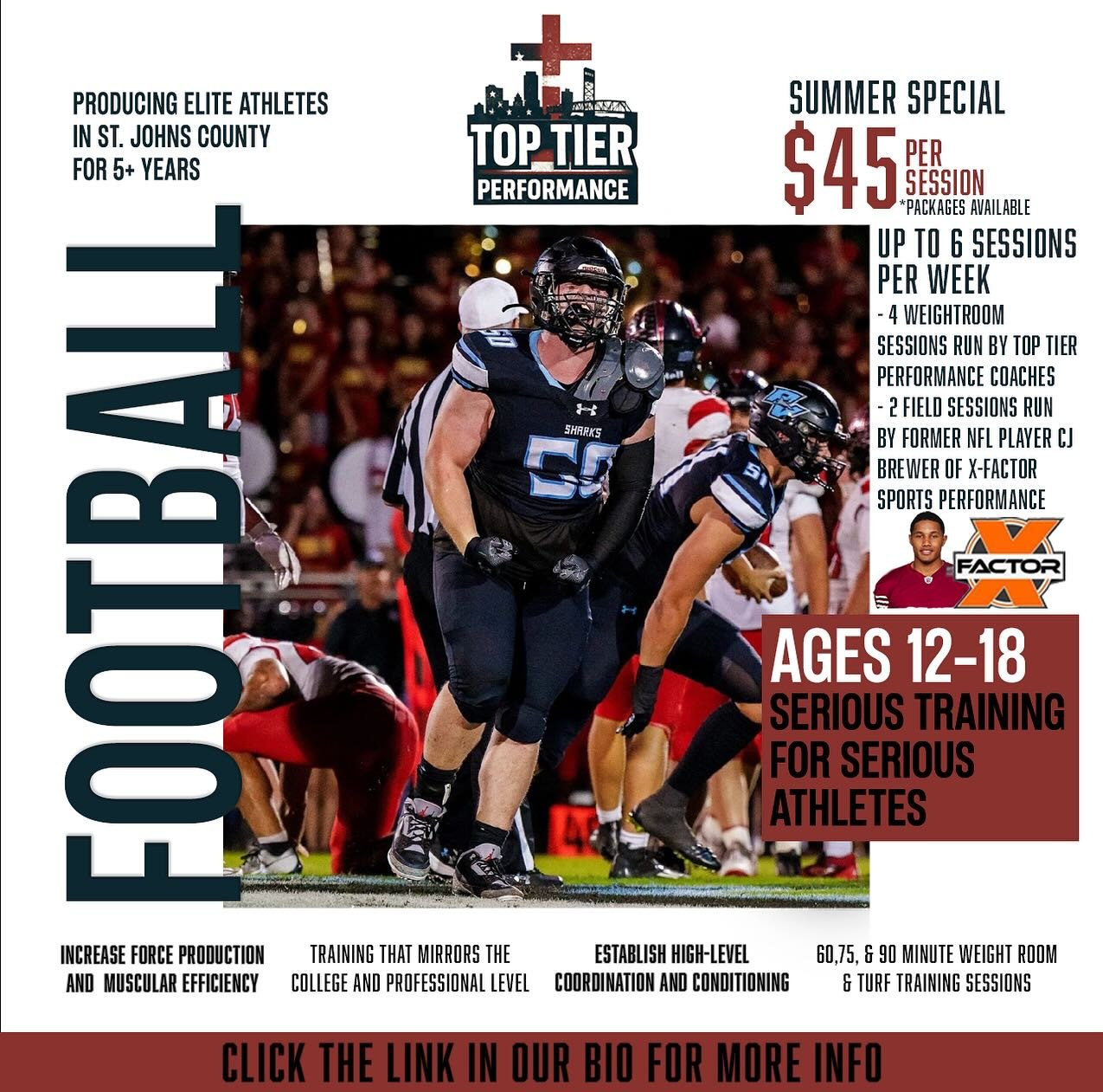 Attention SERIOUS St John’s County Football players ‼️ Let’s get to work this summer. A proven formula with dozens of D1 guys to vouch. Speed and field days by @xfactoracademy lifts at @toptierfitness904 This summer will go by quick, let&