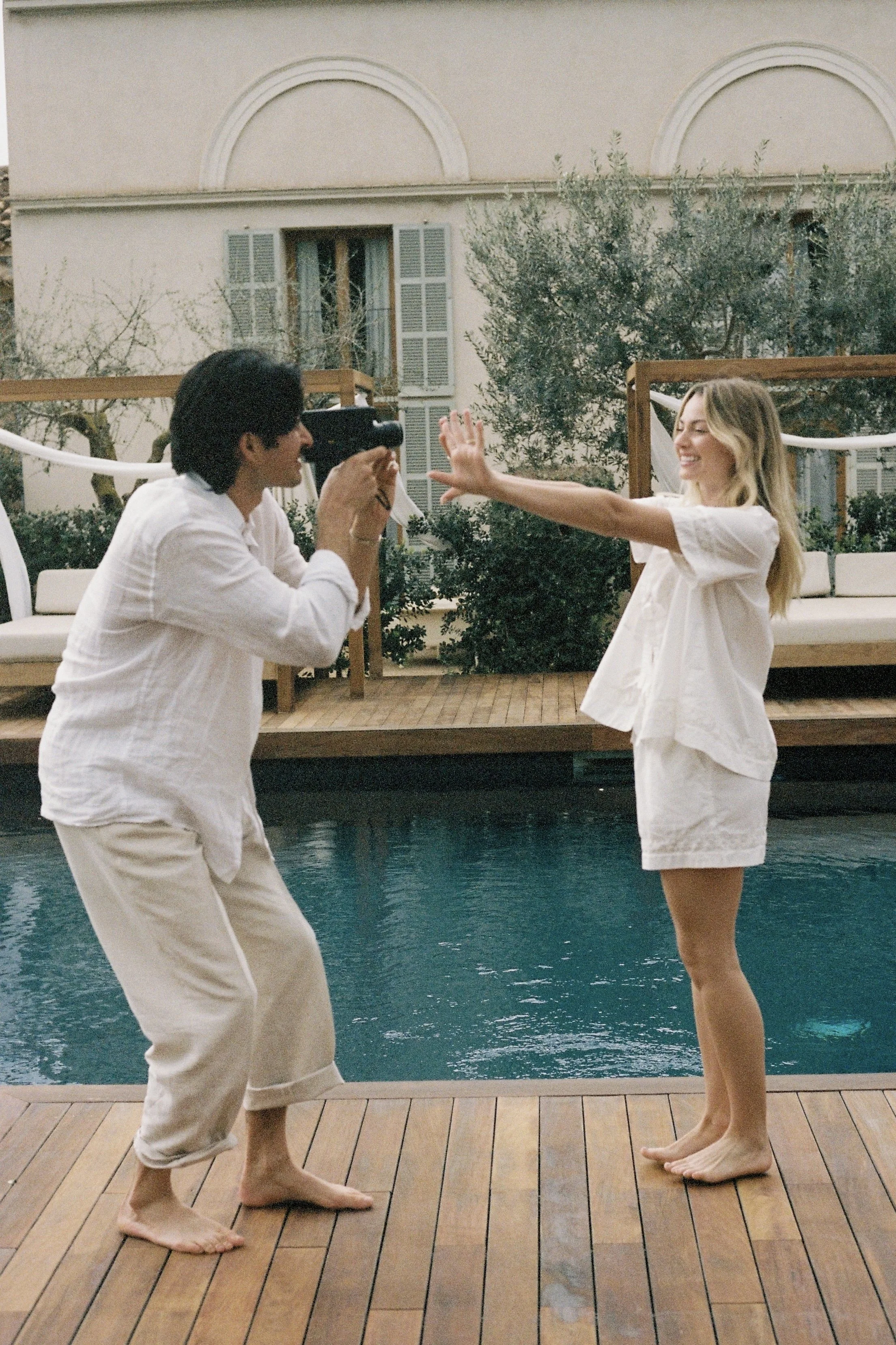 Natural Couple Portrait by Pool