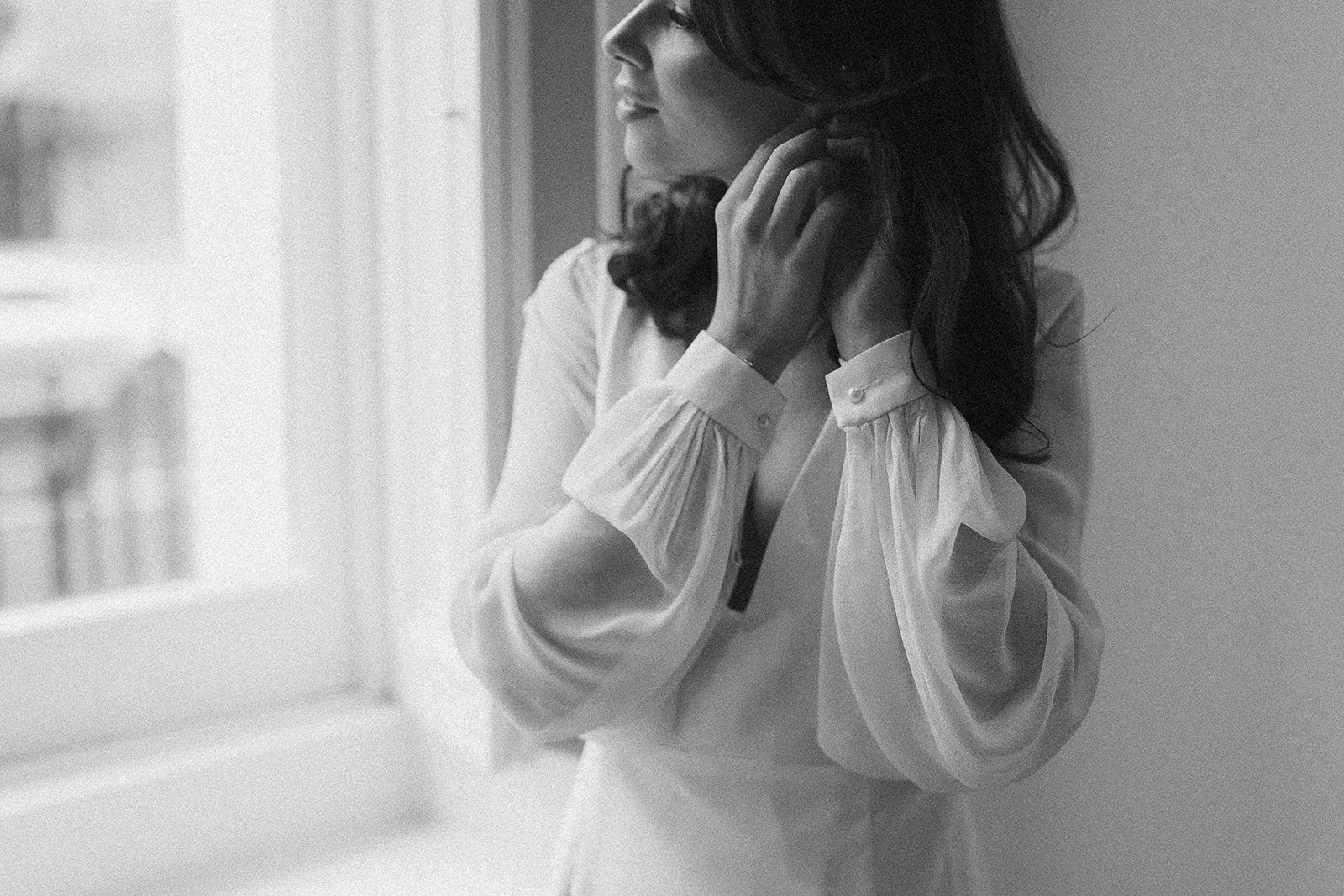 editorial wedding portrait in soft afternoon light