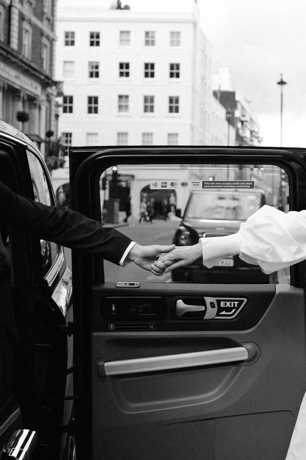 Editorial London elopement with 90s quiet luxury wedding aesthetic