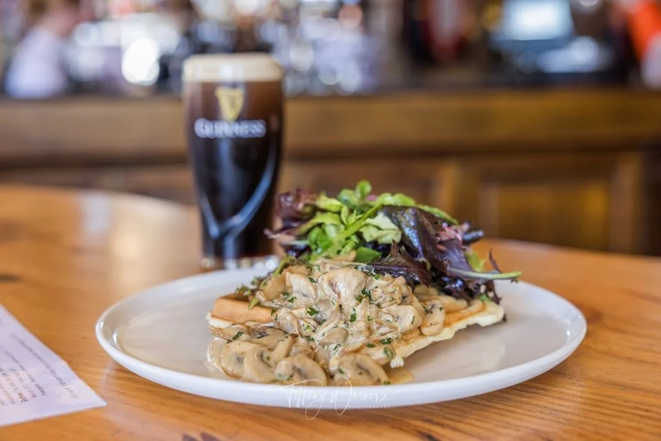 Zucchini waffles &amp; mushroom ragout