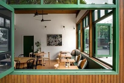 hospitality design timber cork natural materials meraki kitchen