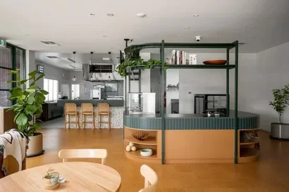 hospitality design timber cork natural materials meraki kitchen