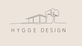 Hygge Design logo featuring a line art of a minimalist modern bungalow and a tree