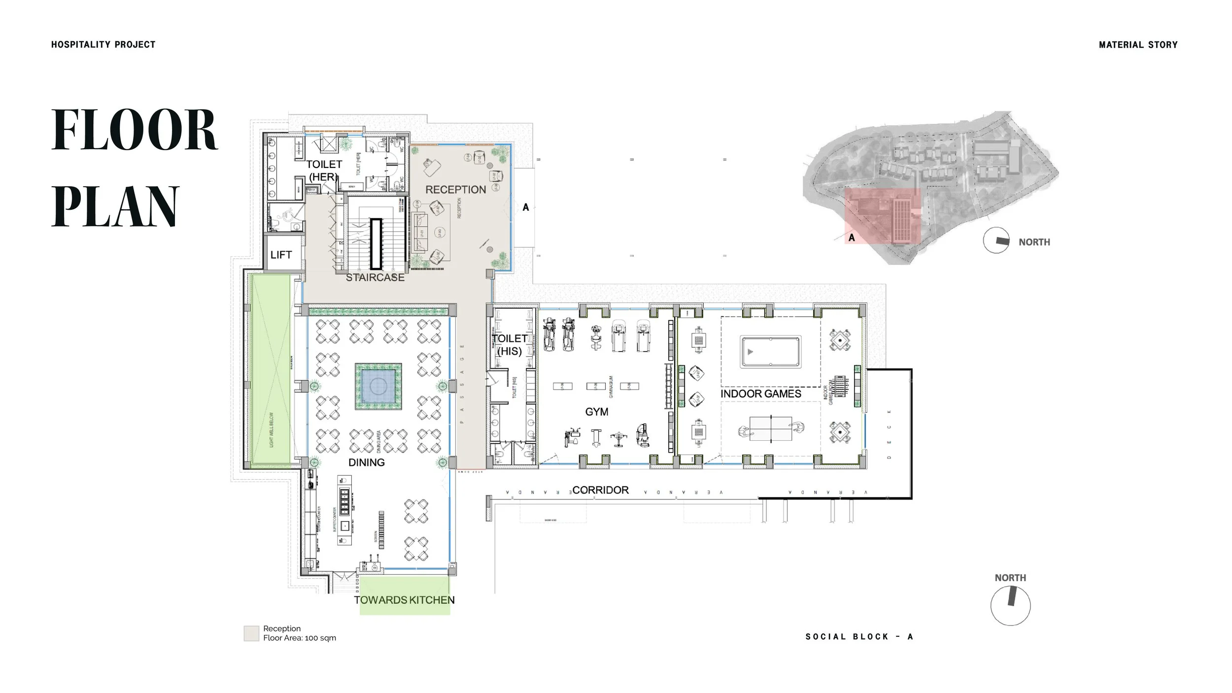 The Floor Plan of the reception area at the corporate resort which would have a bespoke floor design with terrazzo
