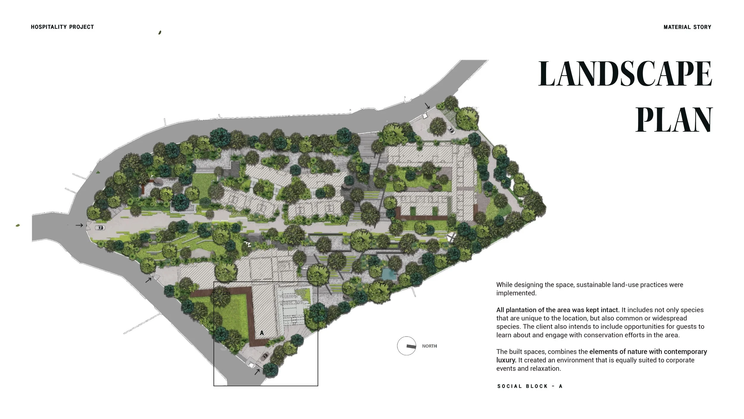 The Landscape plan for the property, where sustainable land use practices were consciously implemented.