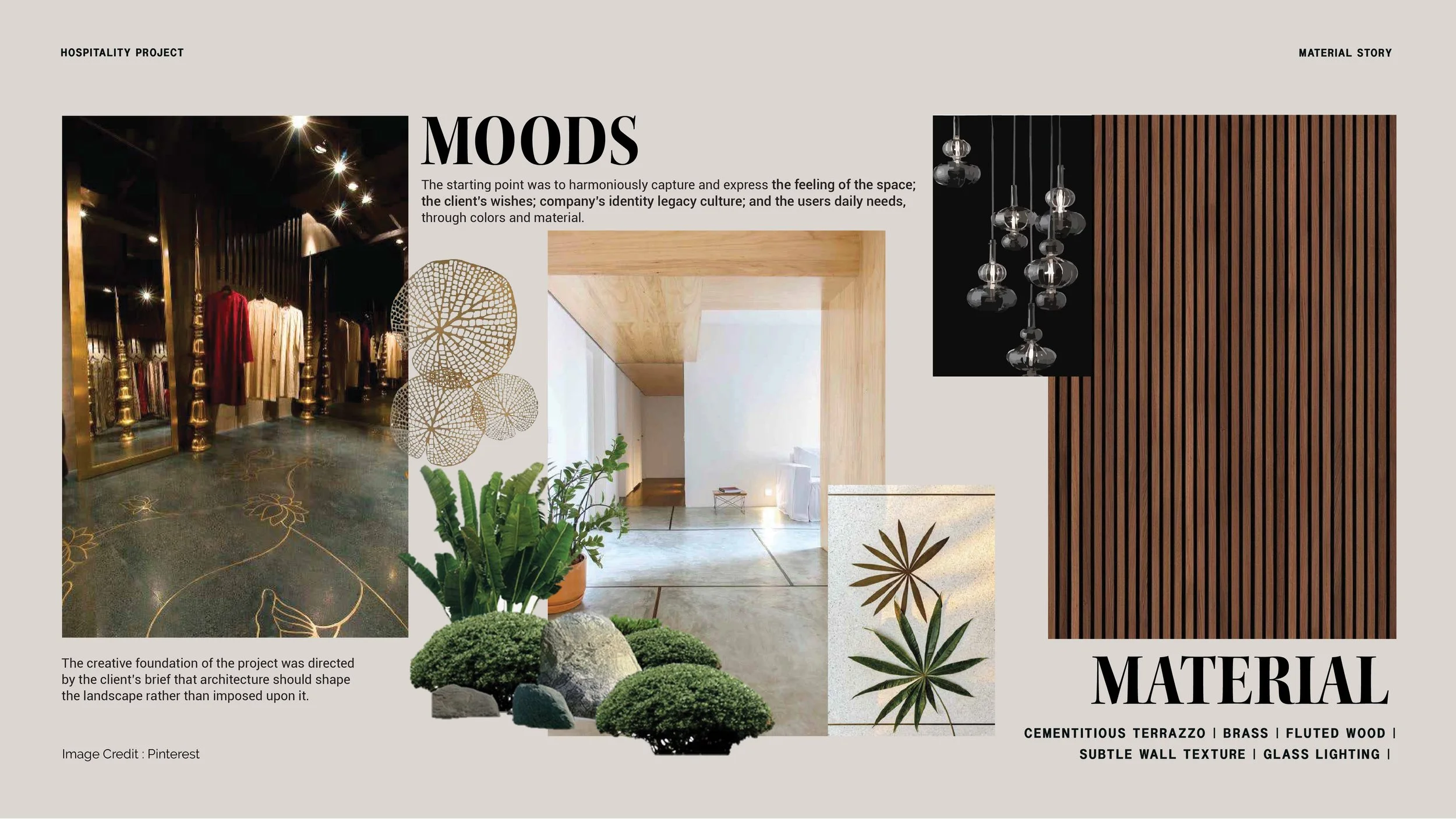 Colour Color Material Mood Board Crafting the aesthetics and sensory experience through material systems - the mood, colors, materials, finishes and textures that will interplay in the space