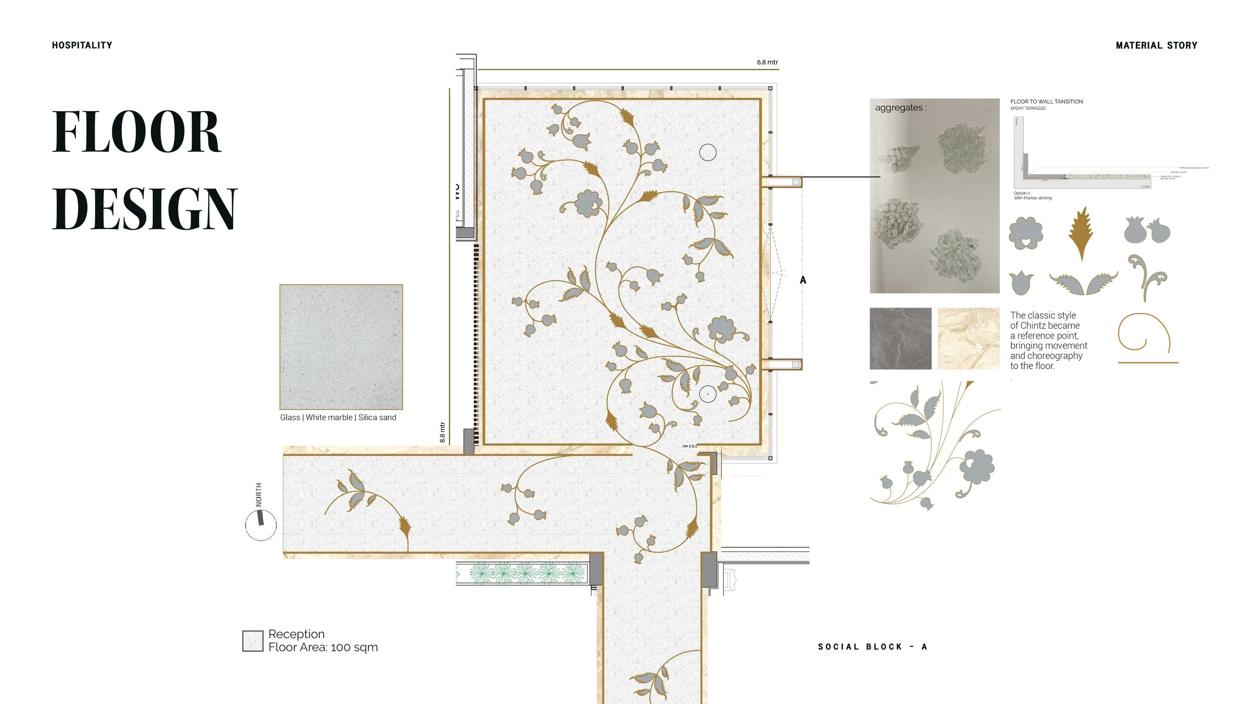 With the scope and the limitation of cementitious terrazzo, final floor design, design details and specifications presented for the reception area