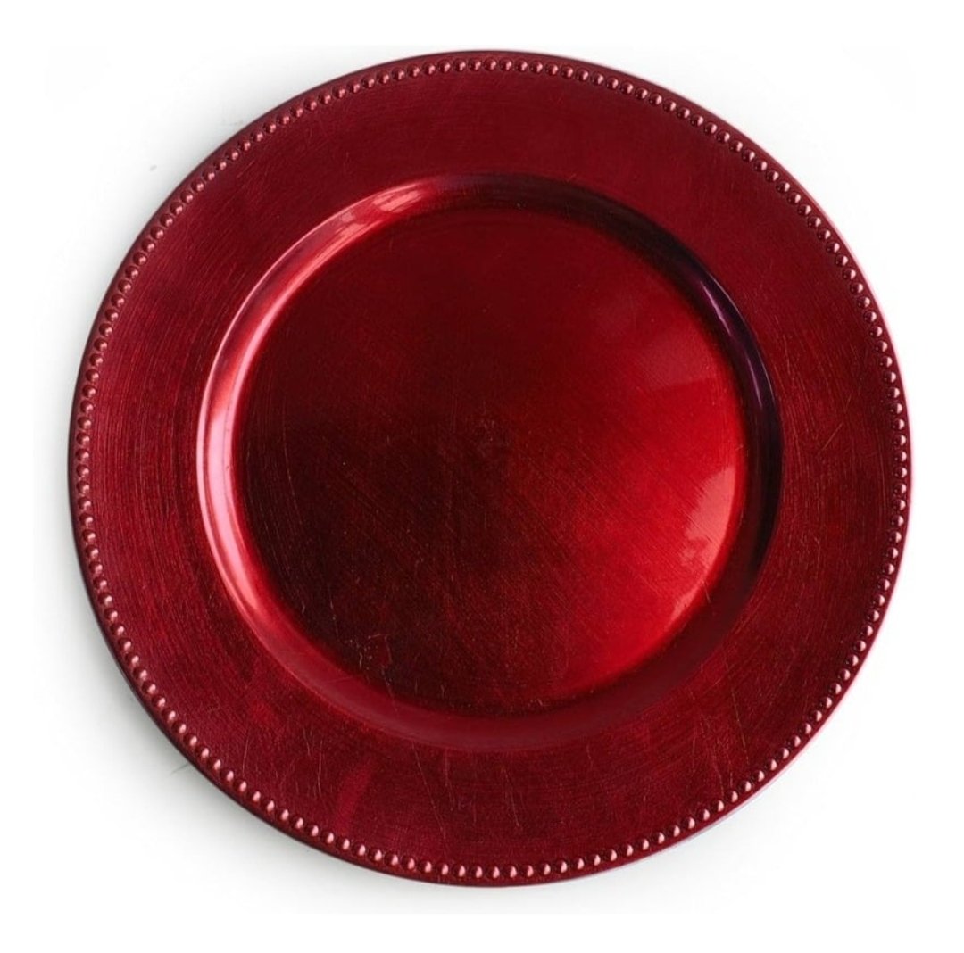 13" Beaded Rim Acrylic Charger Plate | Red