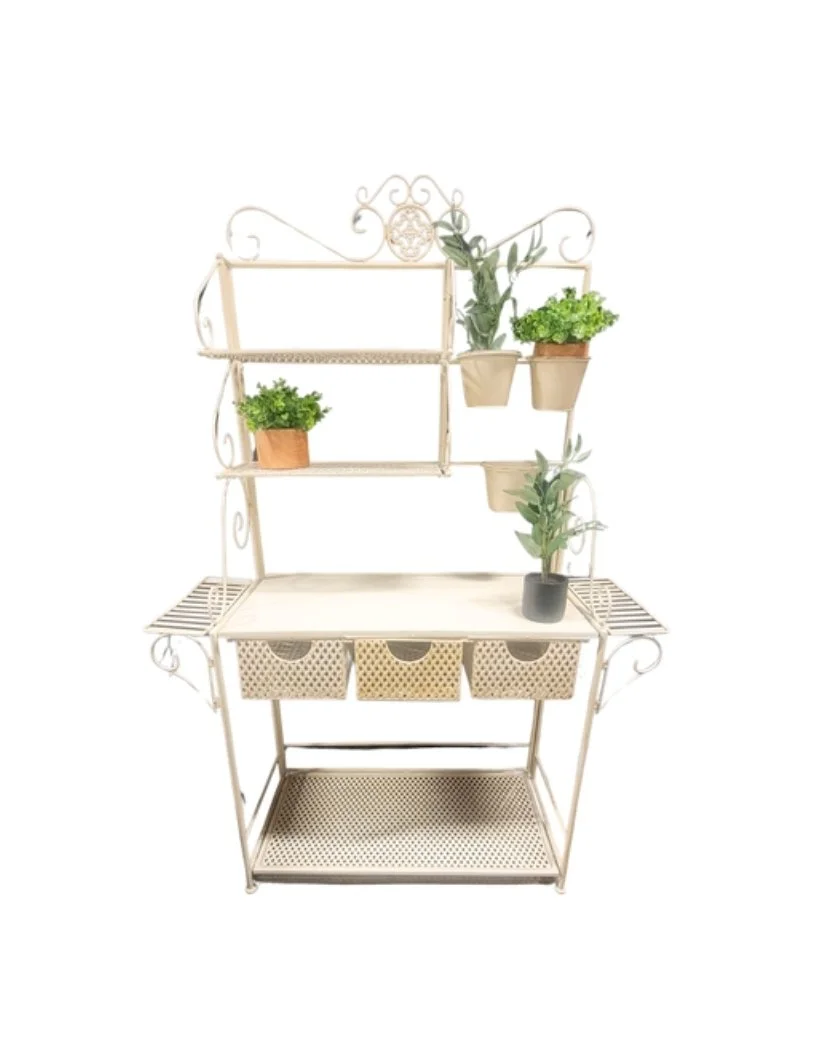 70" Metal Potting Shelf | Ivory