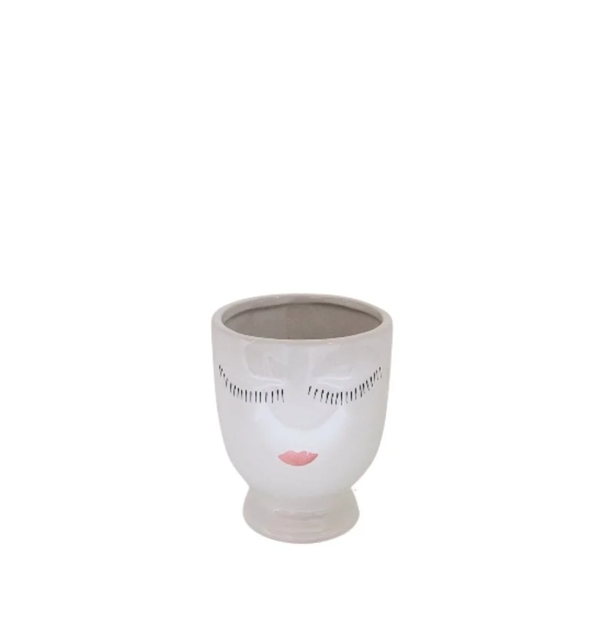 6.5" Selfie Ceramic Planter Pot | White