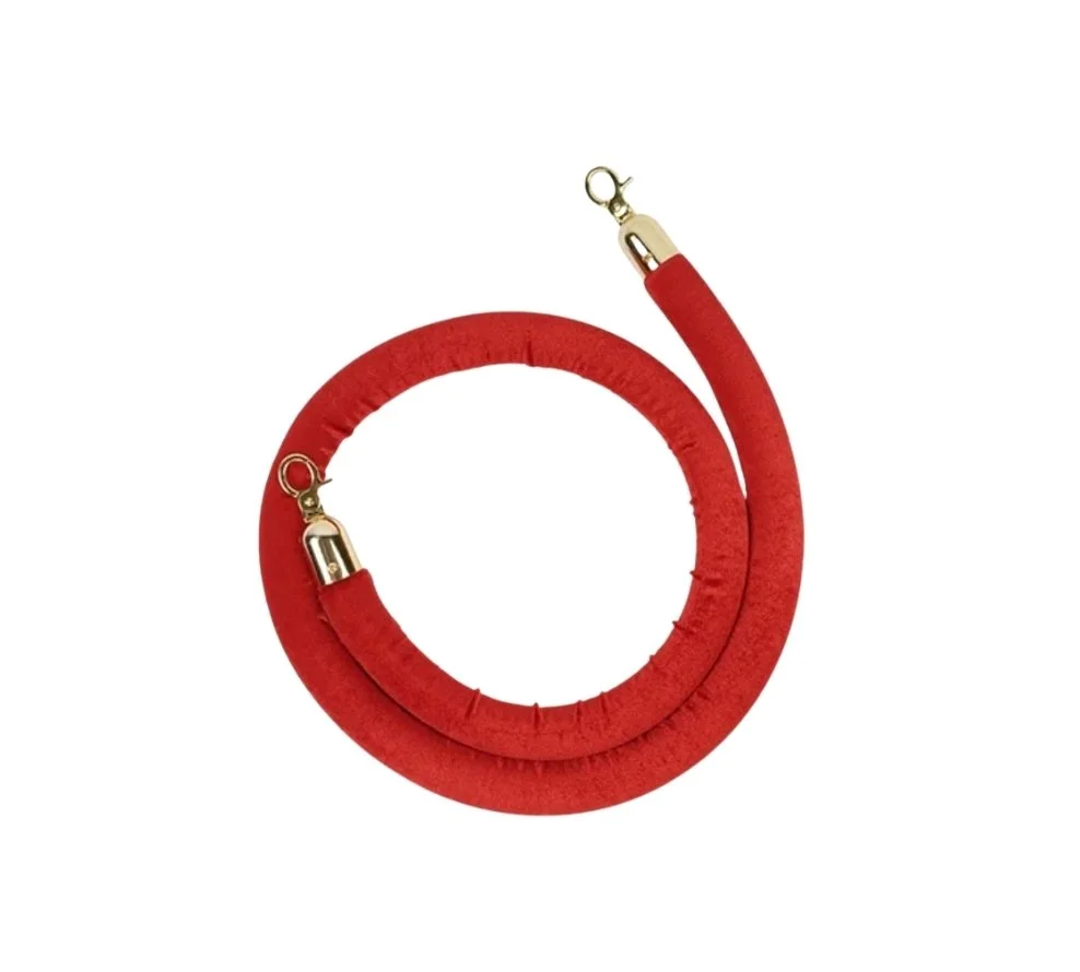 81" Velvet Stanchion Rope | Red Rope and Gold Clips