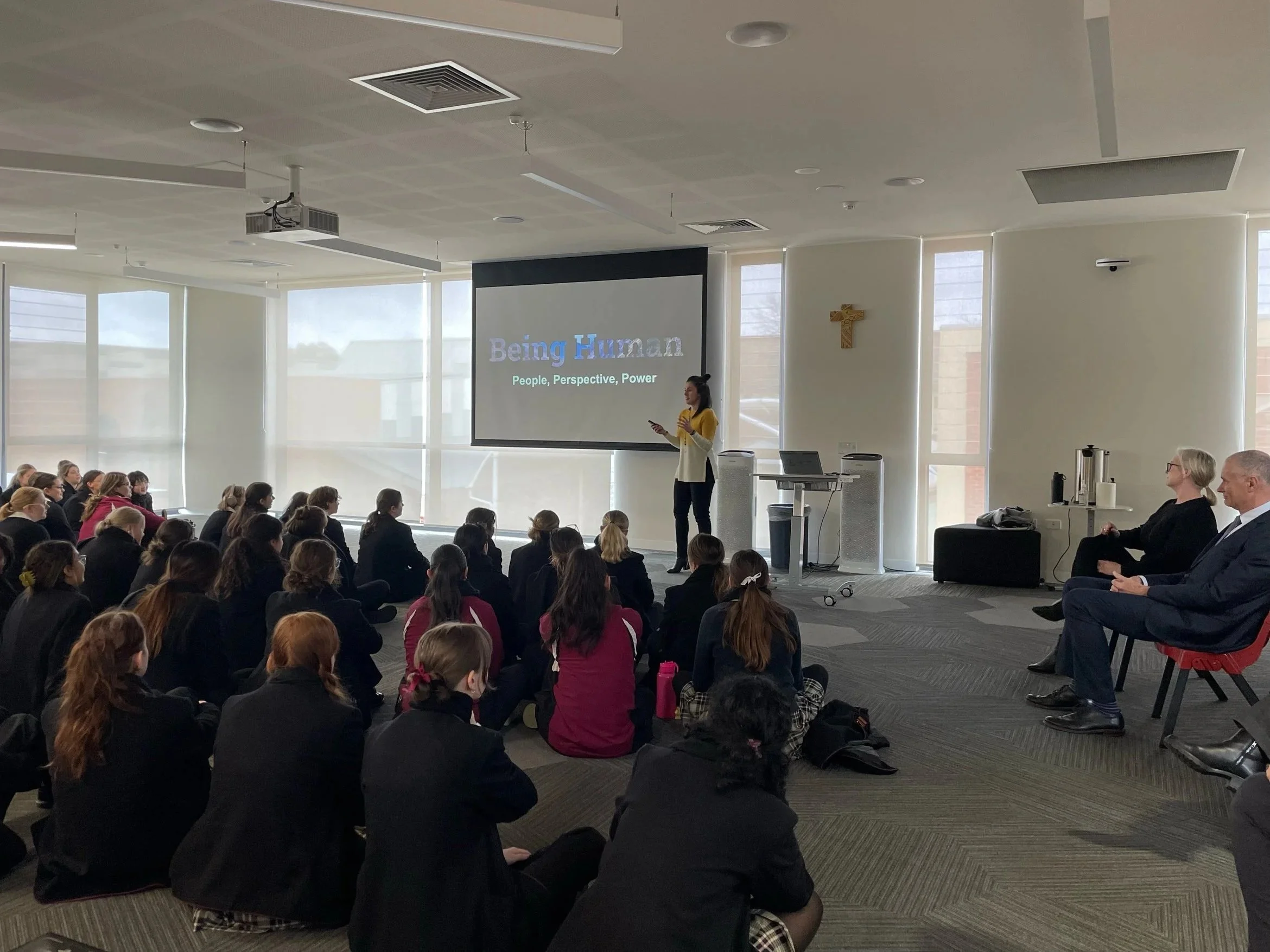 Kat presenting a workshop to Year 12 students on perspective.