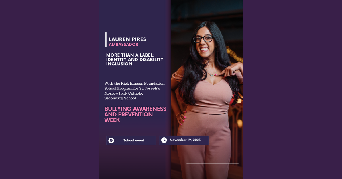 Speaking event - Bullying Awareness and Prevention Week with the Rick Hansen Foundation School Program