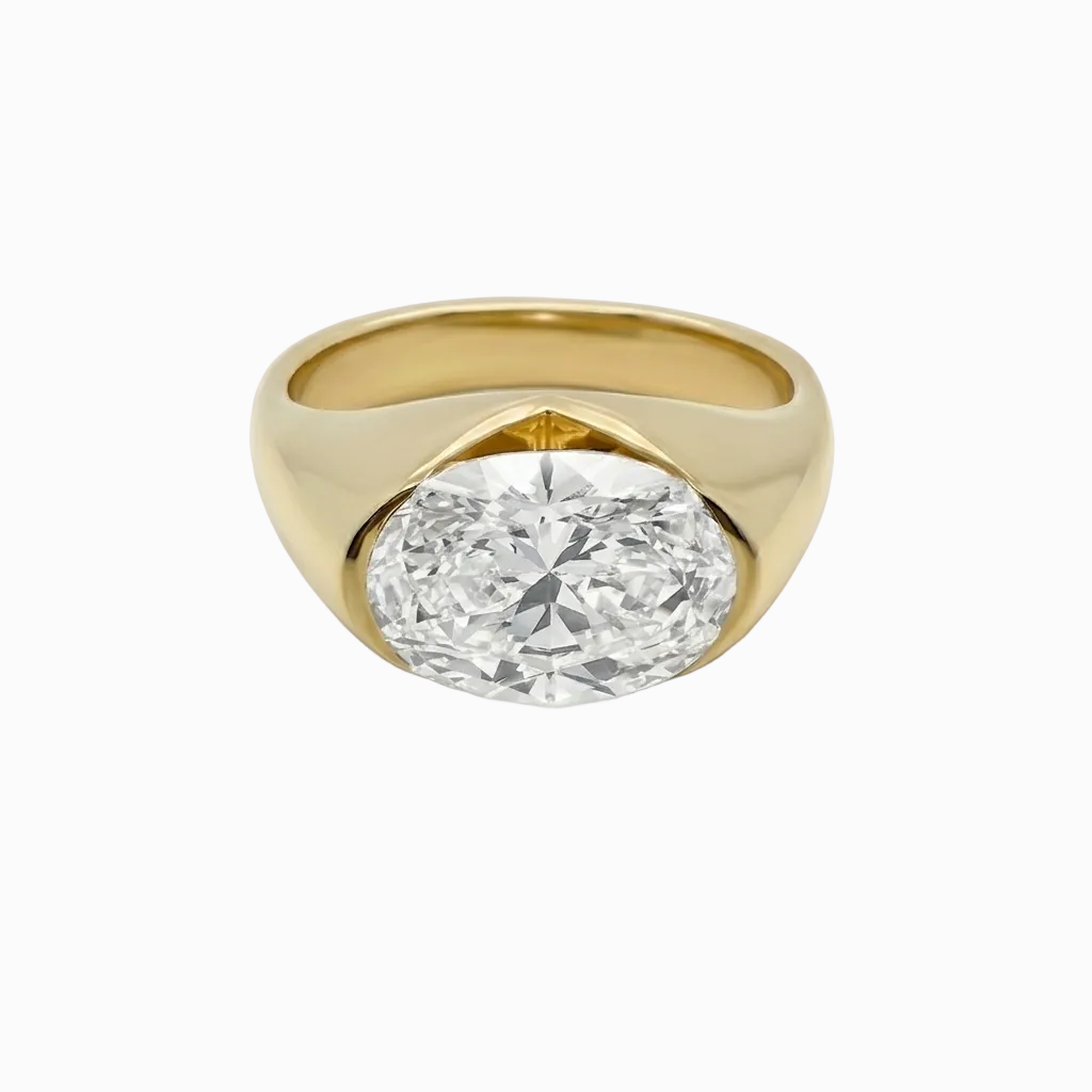 Half Bezel East - West Oval Statement Solitaire - 3.28 cttw
