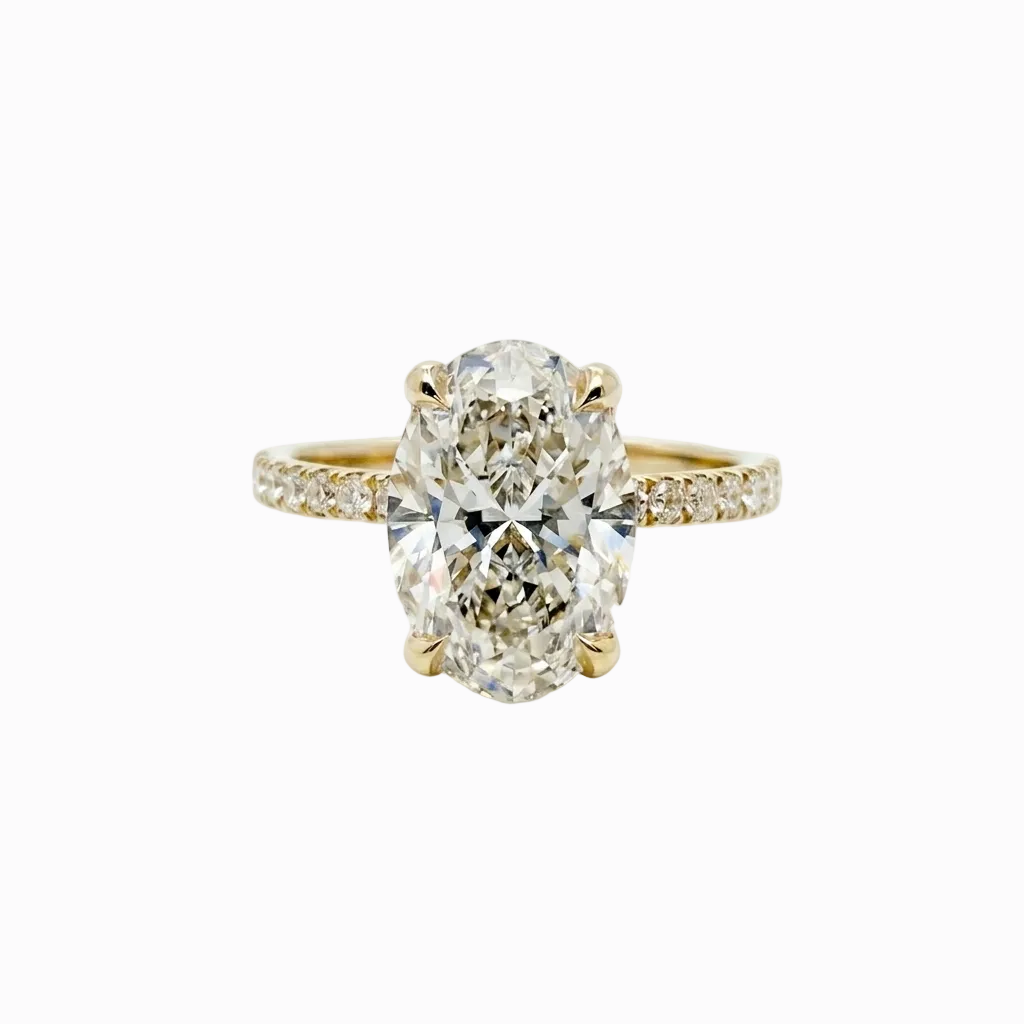 Oval Statement Solitaire Hidden Halo and Diamonds half way on the Shank - 3.71 Cttw