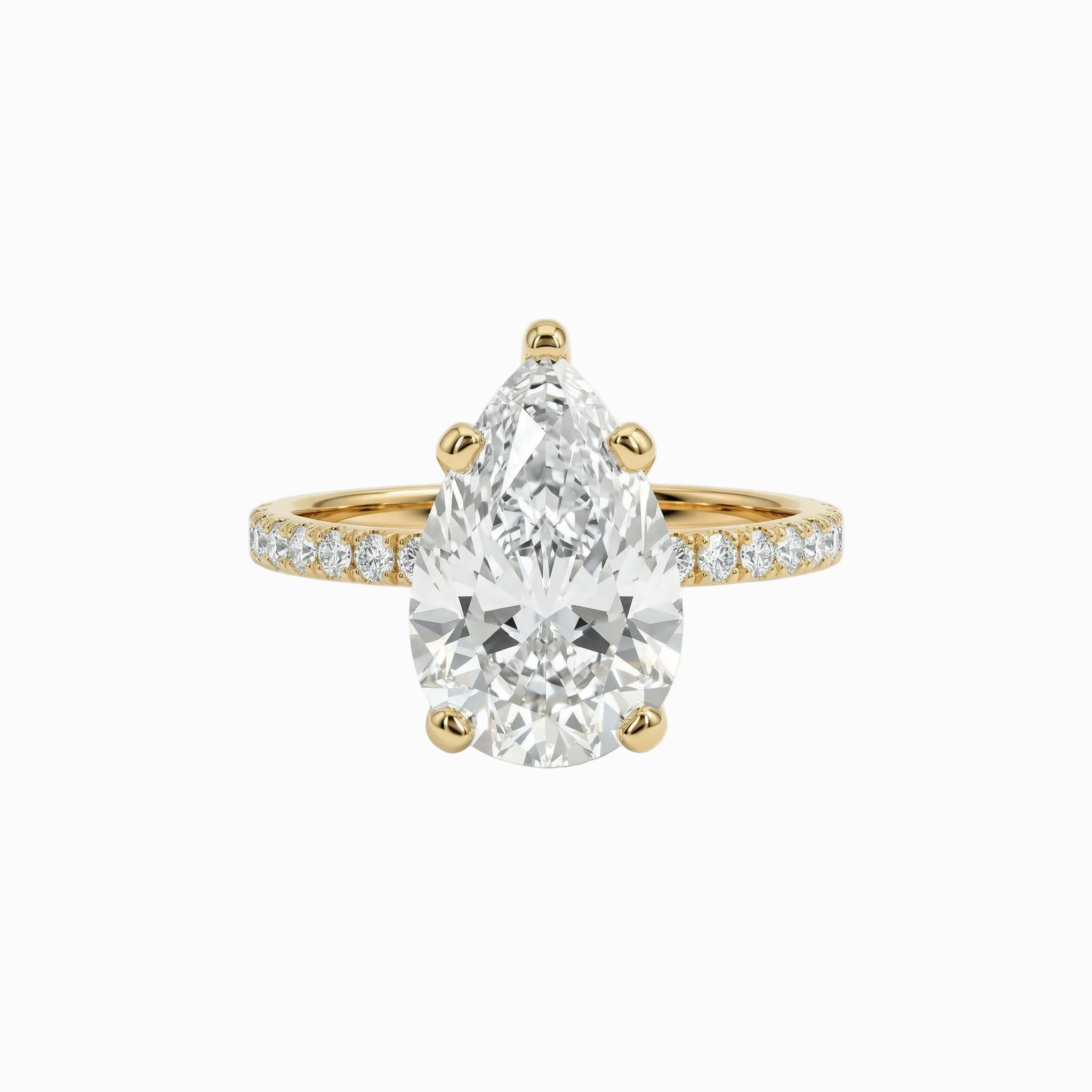 Pear Statement Solitaire Hidden Halo and Diamonds half way on the Shank - 3.89 Cttw