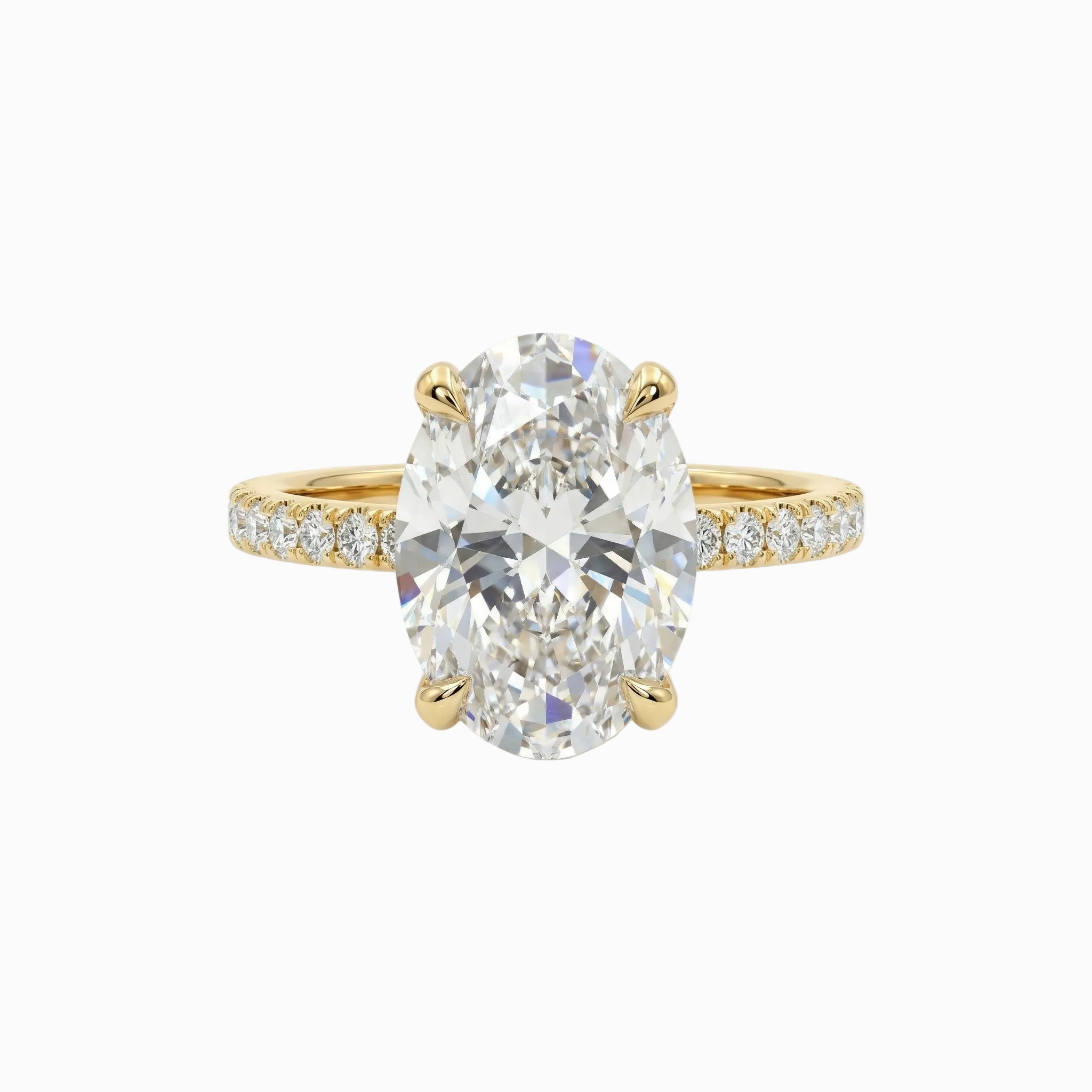 Oval Statement Solitaire Hidden Halo and Diamonds half way on the Shank - 3.71 Cttw